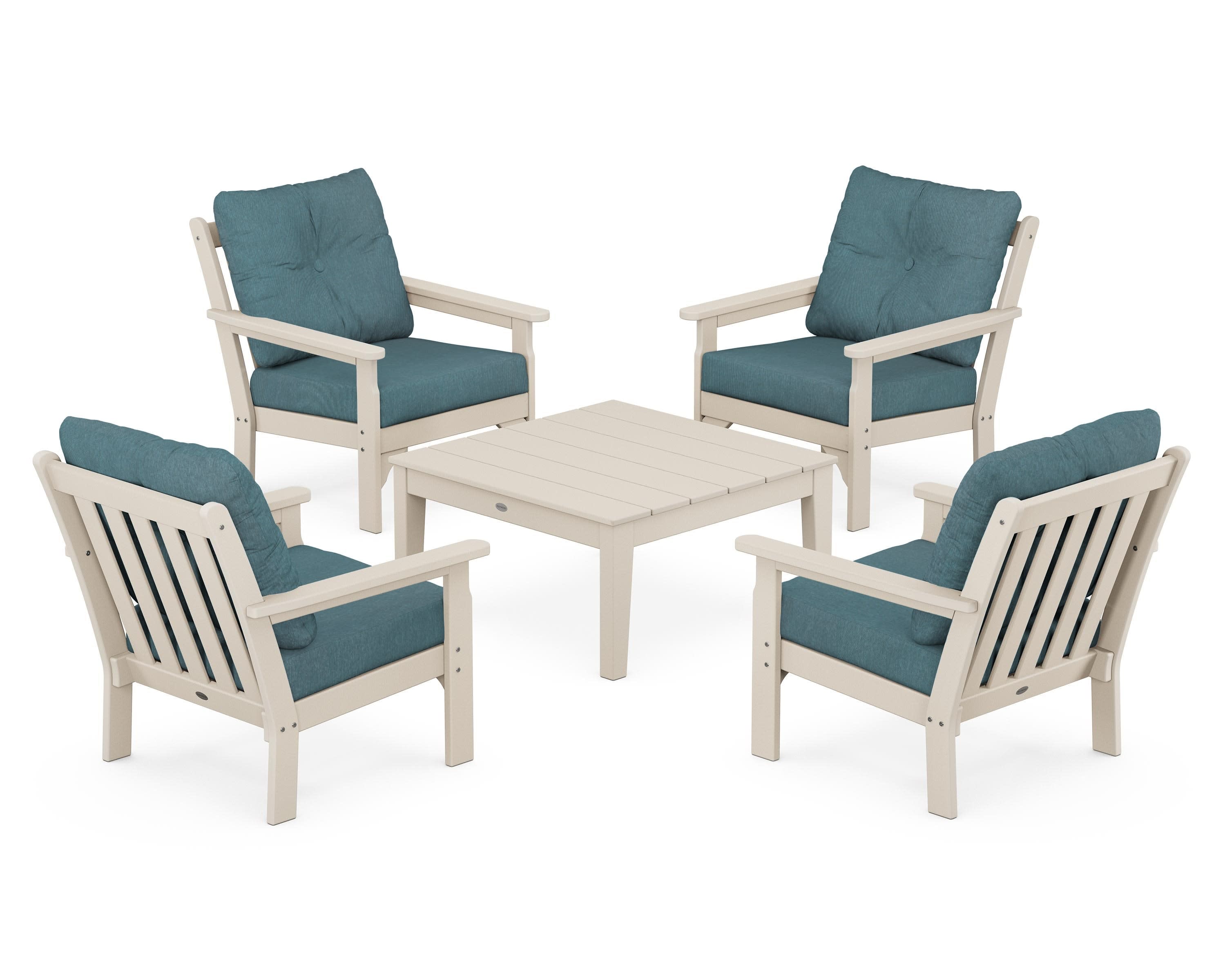 Vineyard 5-Piece Deep Seating Conversation Set in Sand / Ocean Teal