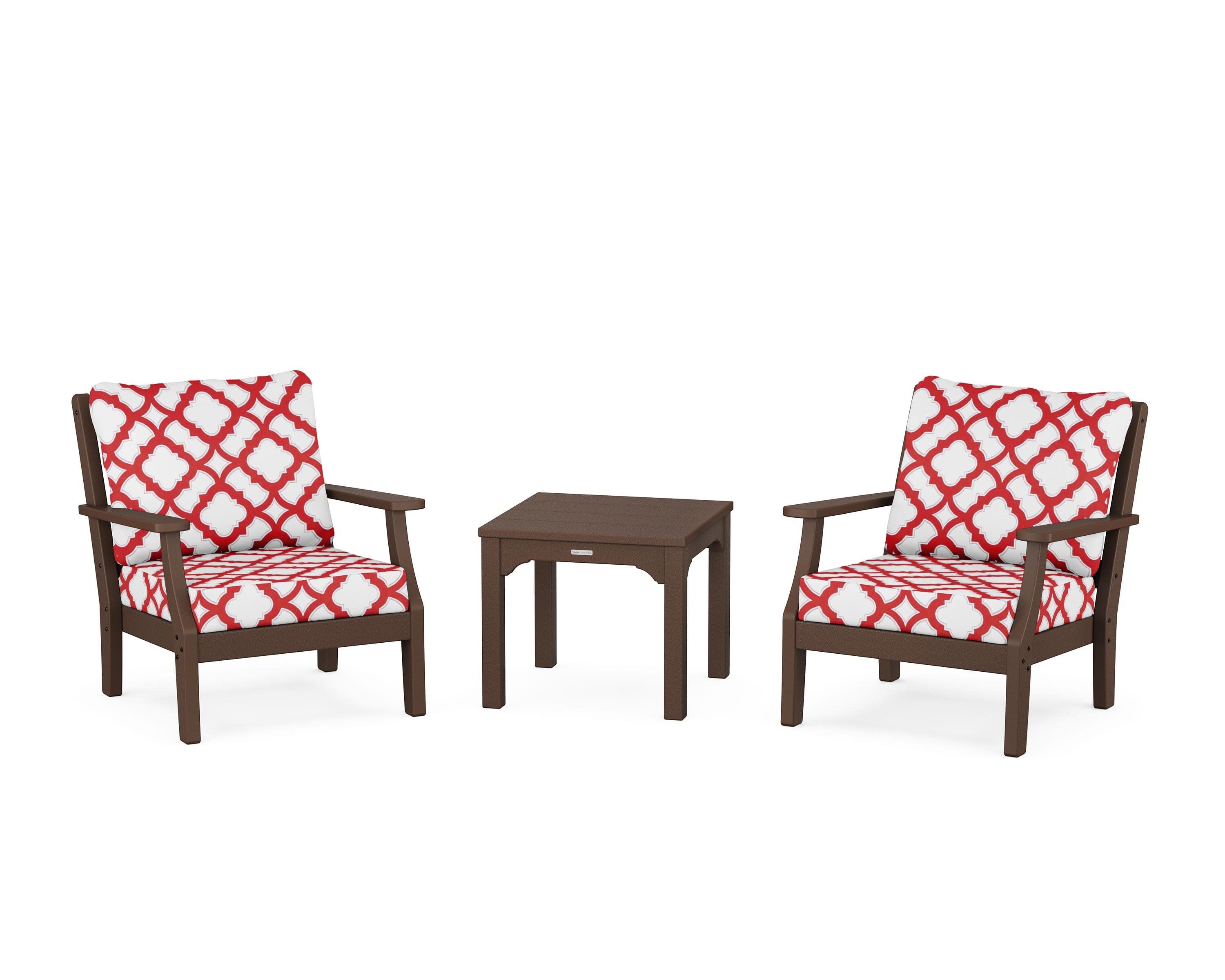 Chinoiserie 3-Piece Deep Seating Set in Mahogany / Trellis Crimson
