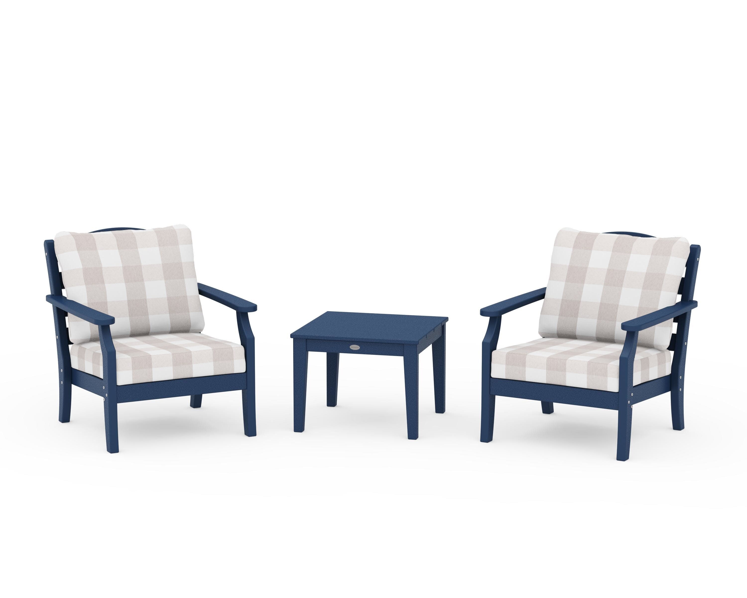 Savannah 3-Piece Deep Seating Set in Navy / Buffalo Plaid Dune Burlap