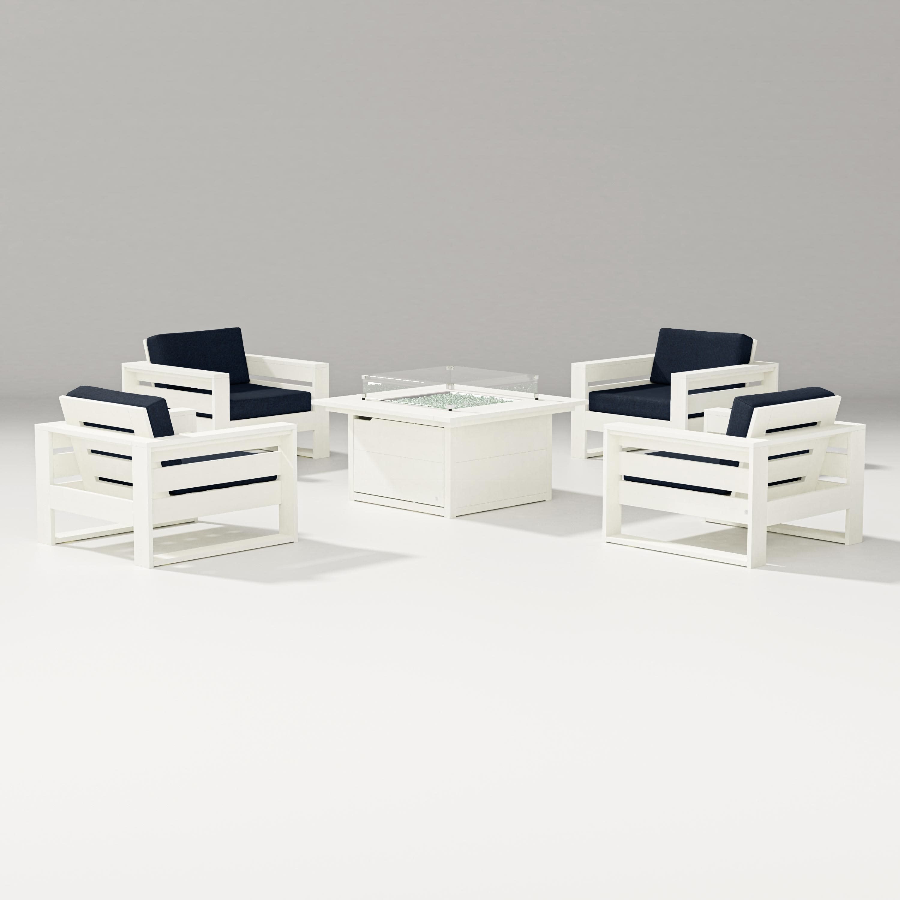 Latitude 5-Piece Lounge Fire Table Set in Vintage White / Marine Indigo