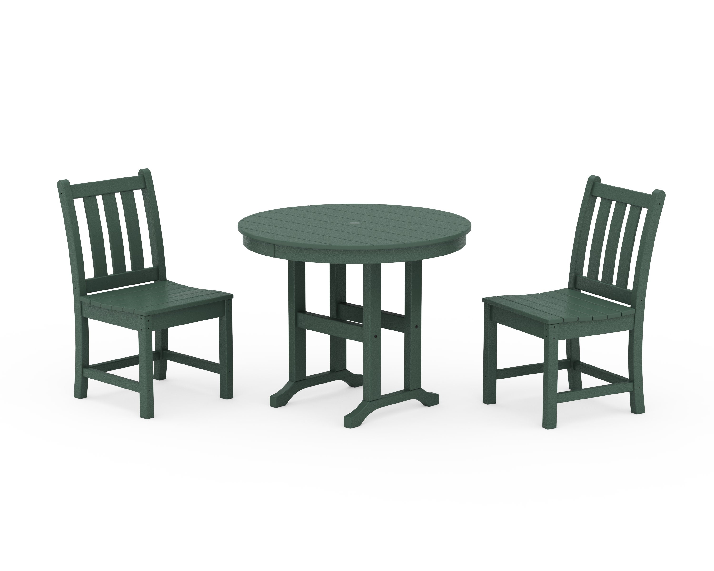 Traditional Garden Side Chair 3-Piece Round Dining Set in Green