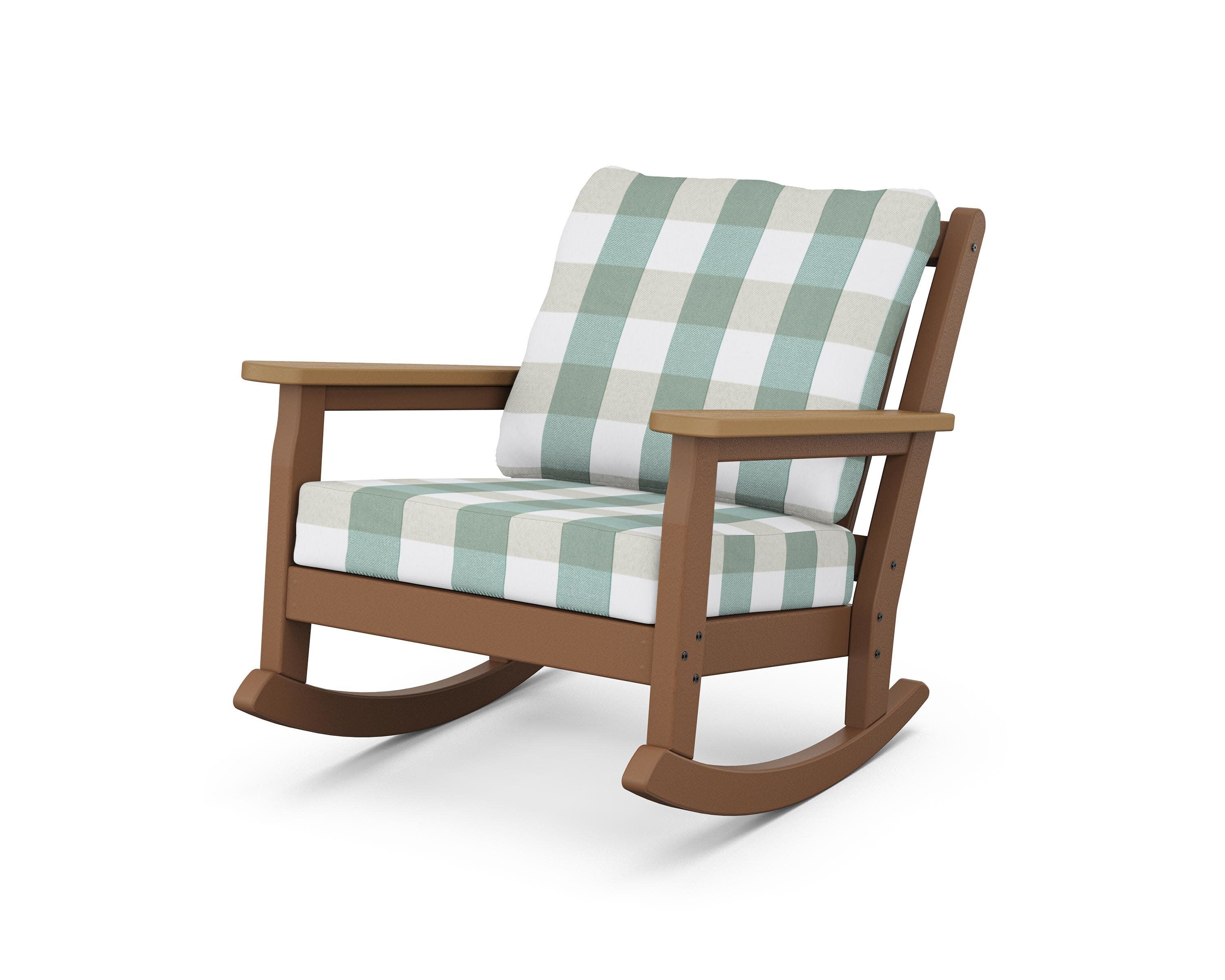 Chippendale Deep Seating Rocking Chair in Teak / Natural / Buffalo Plaid Glacier Spa