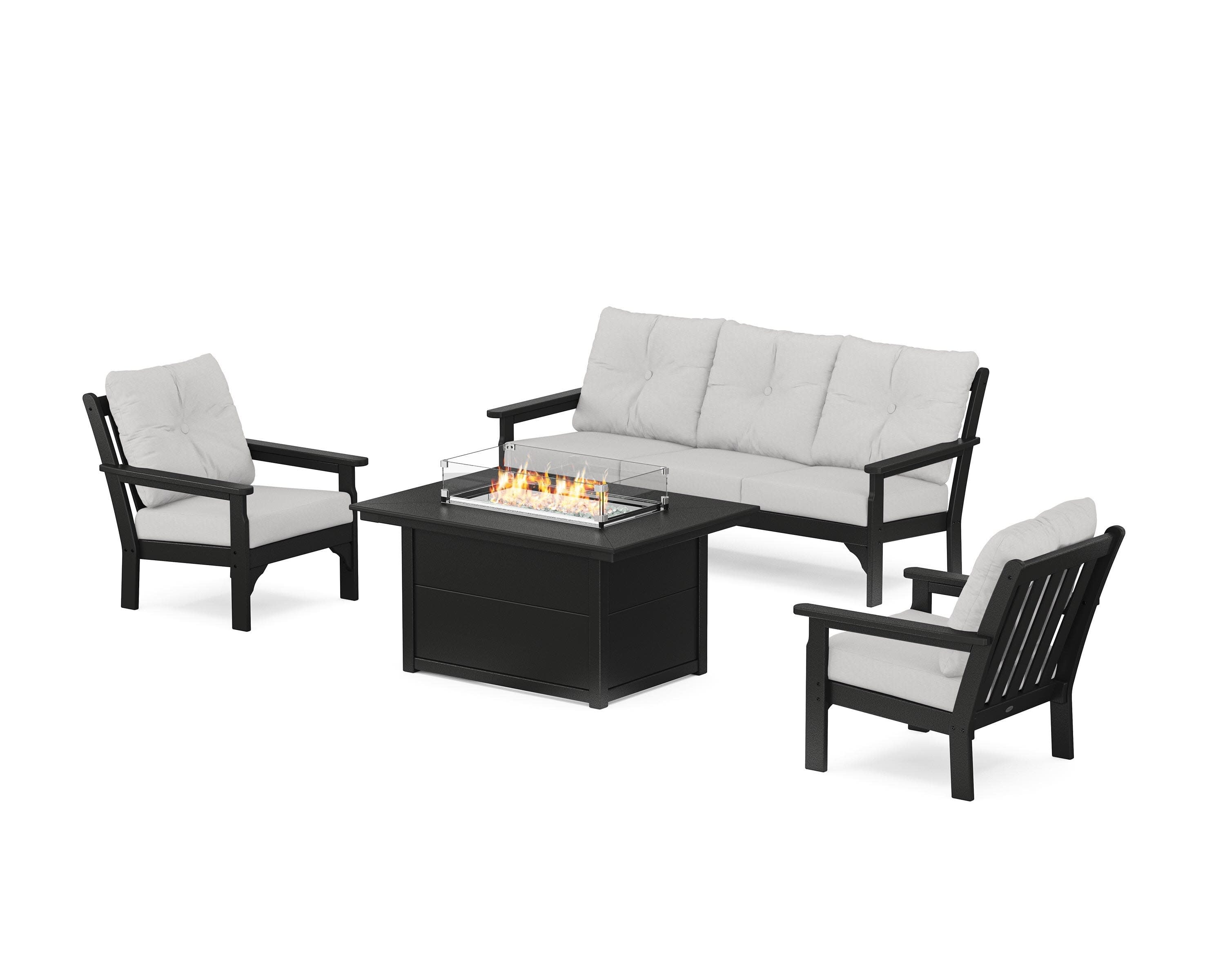 Vineyard Deep Seating Fire Pit Table Set in Black / Diamond in the Rough