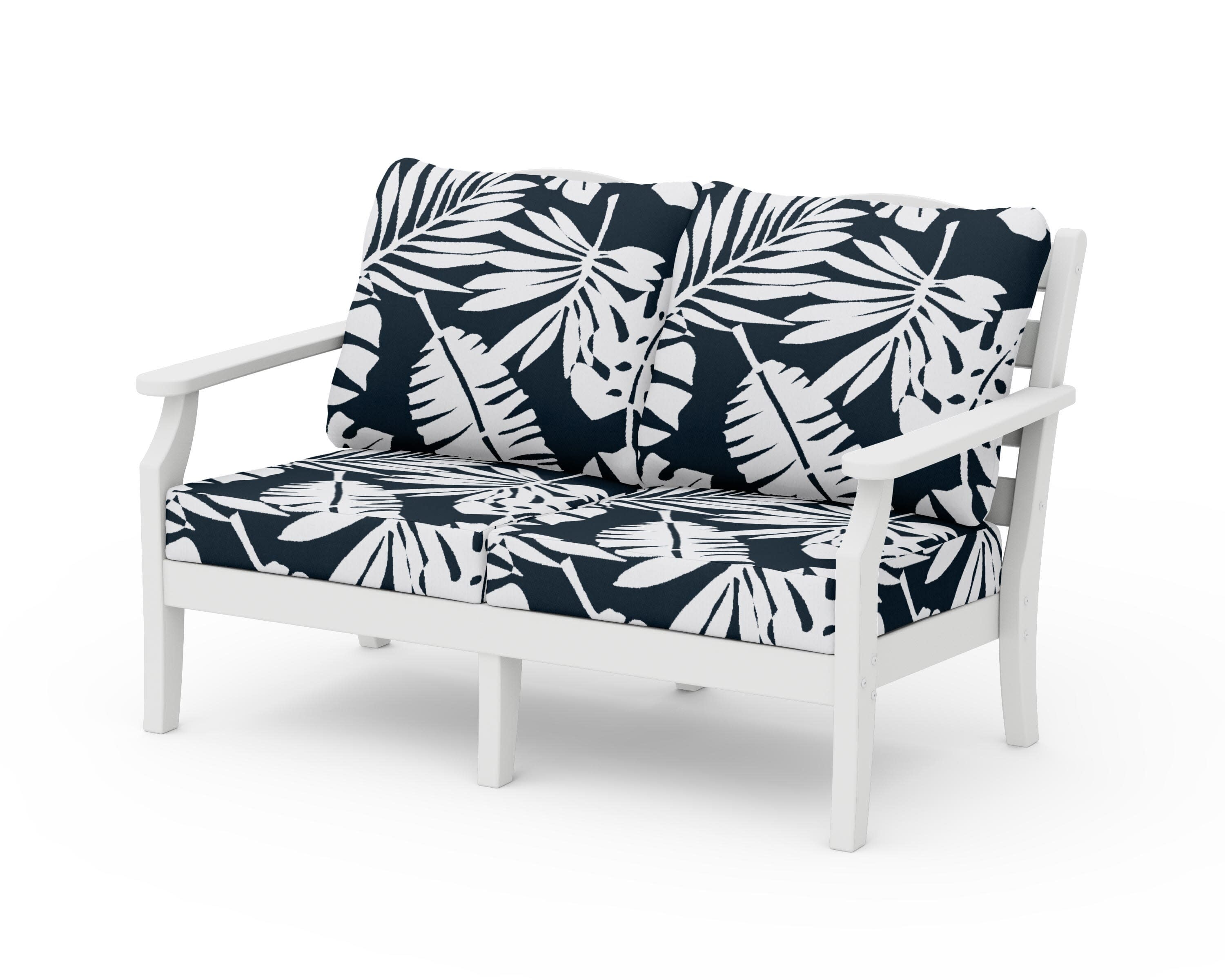 Savannah Deep Seating Loveseat in White / Leaf Marine Indigo