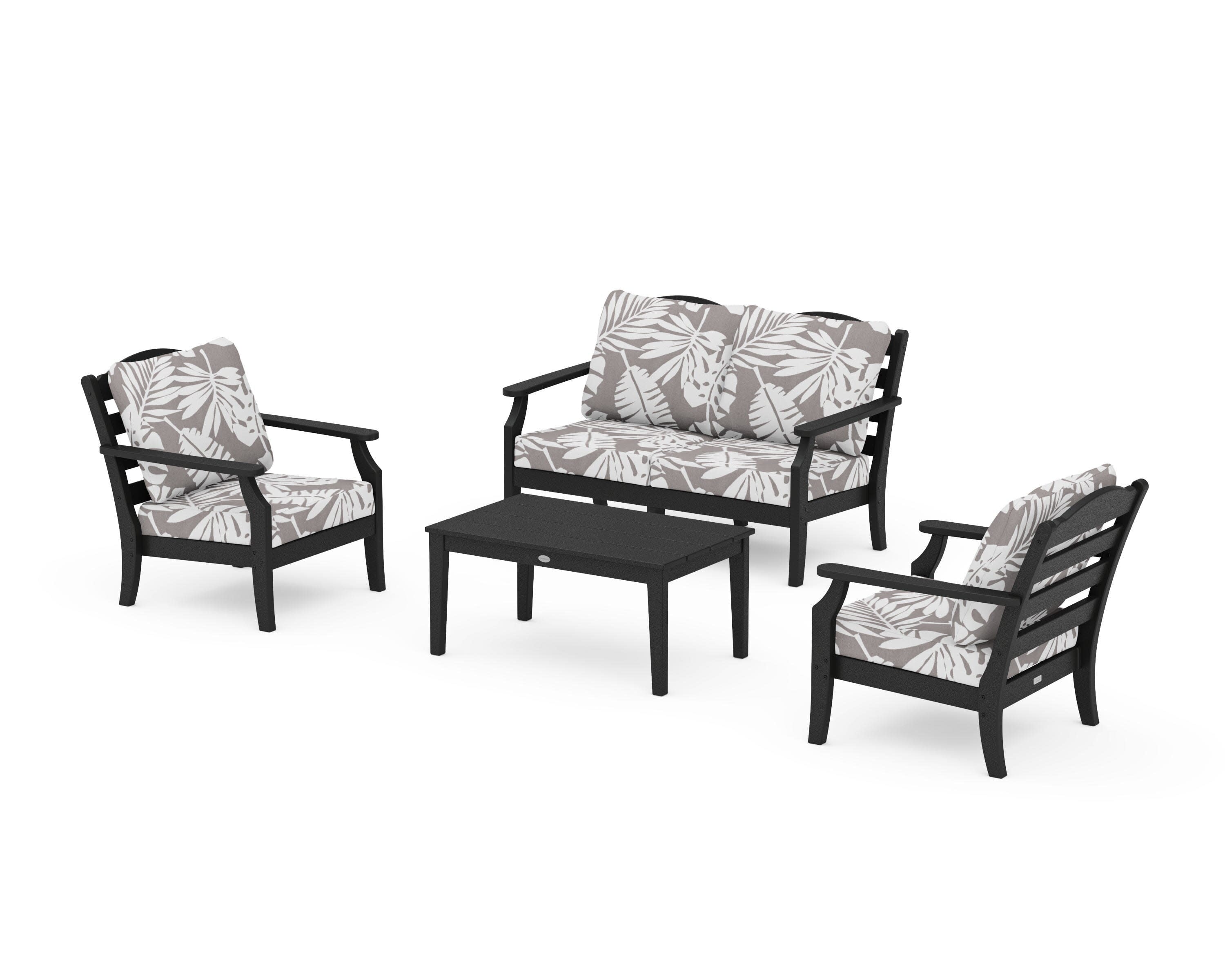 Savannah 4-Piece Deep Seating Set with Loveseat in Black / Leaf Grey Mist