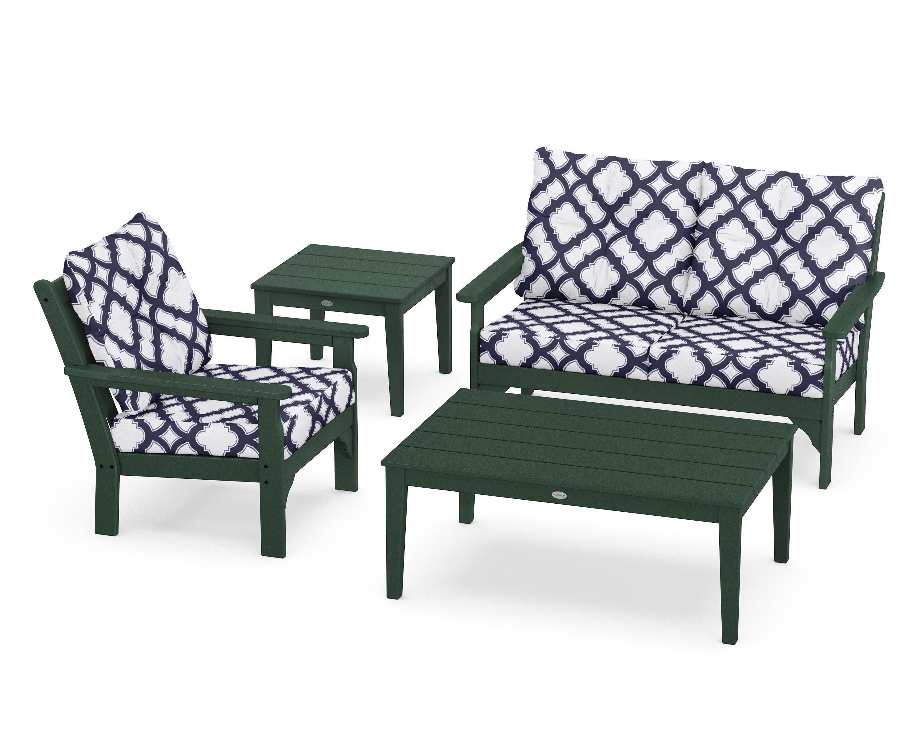 Vineyard 4-Piece Deep Seating Set in Green / Trellis Navy