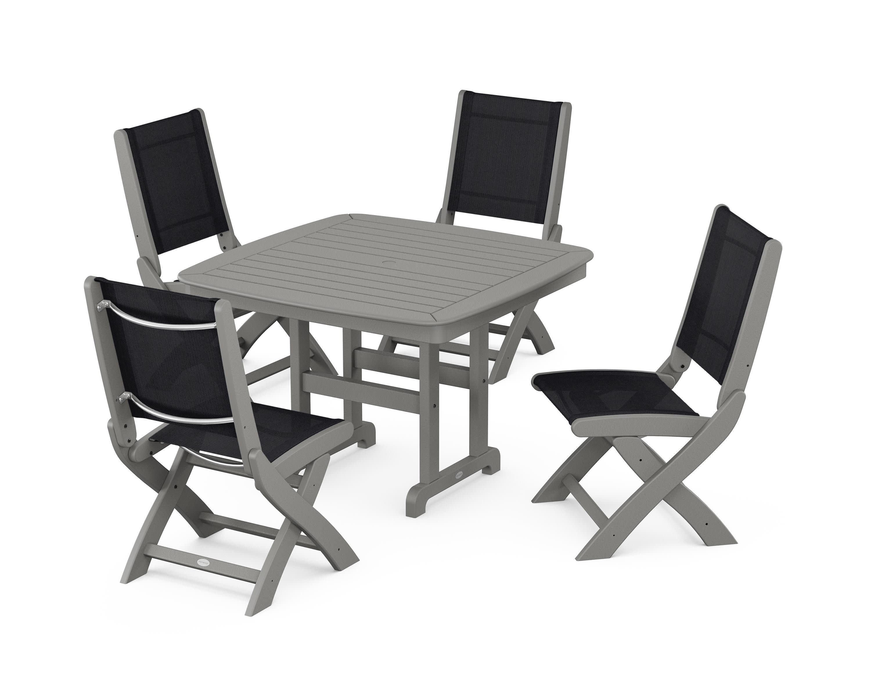 Coastal Folding Side Chair 5-Piece Dining Set in Slate Grey / Black Sling