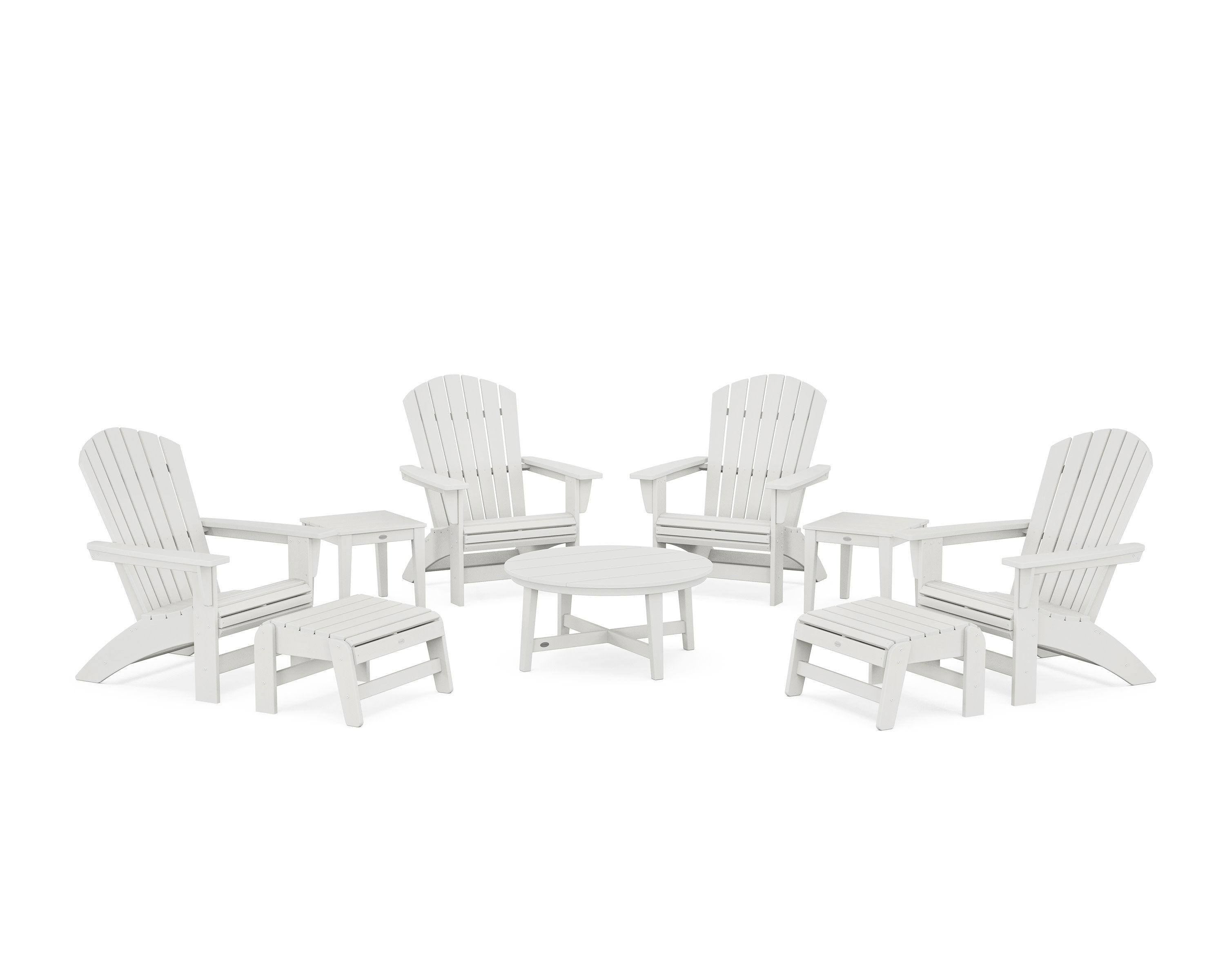 Nautical Grand Adirondack 9-Piece Conversation Set in Vintage White