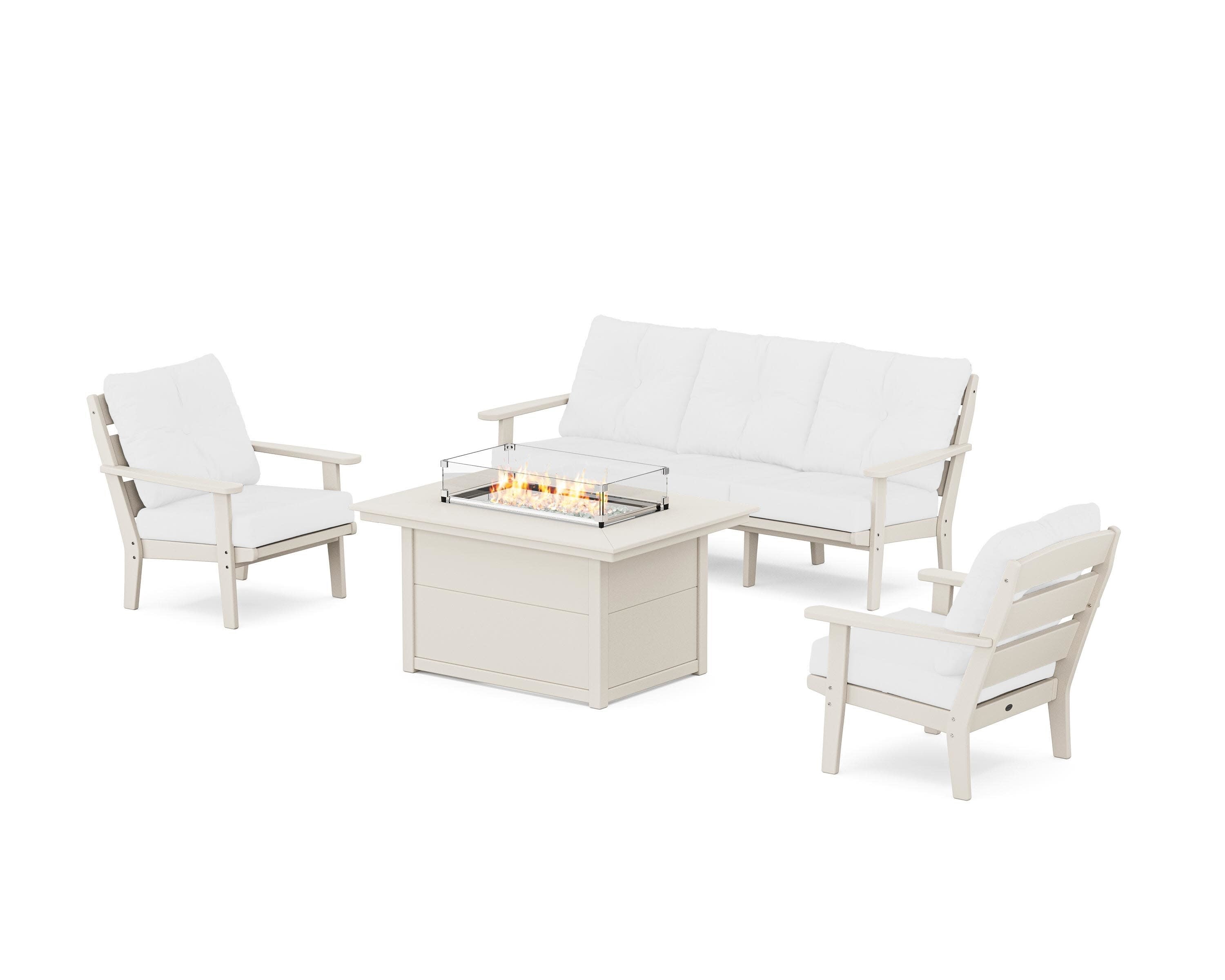 Lakeside Deep Seating Fire Pit Table Set in Sand / Natural
