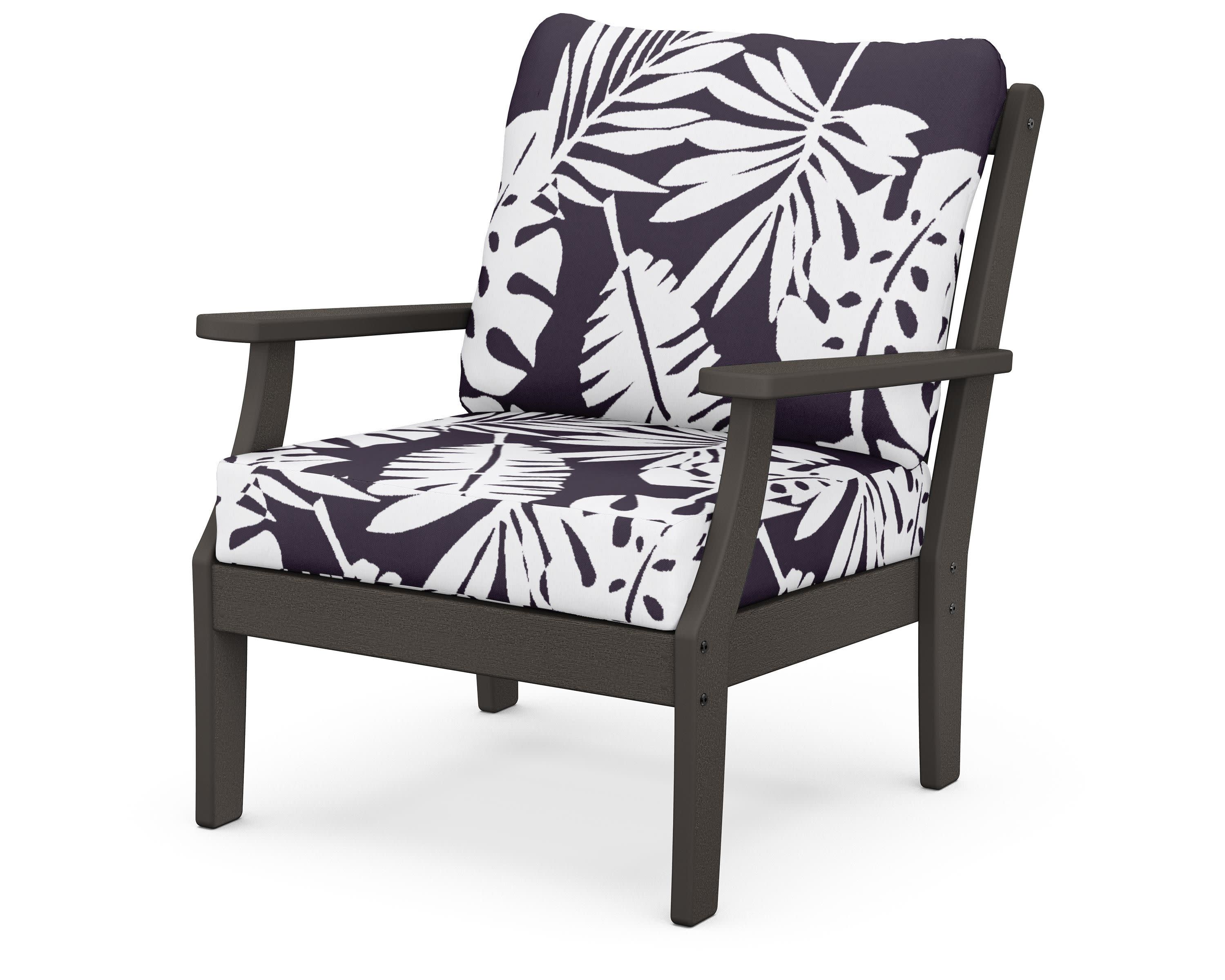 Braxton Deep Seating Chair in Vintage Coffee / Leaf Navy