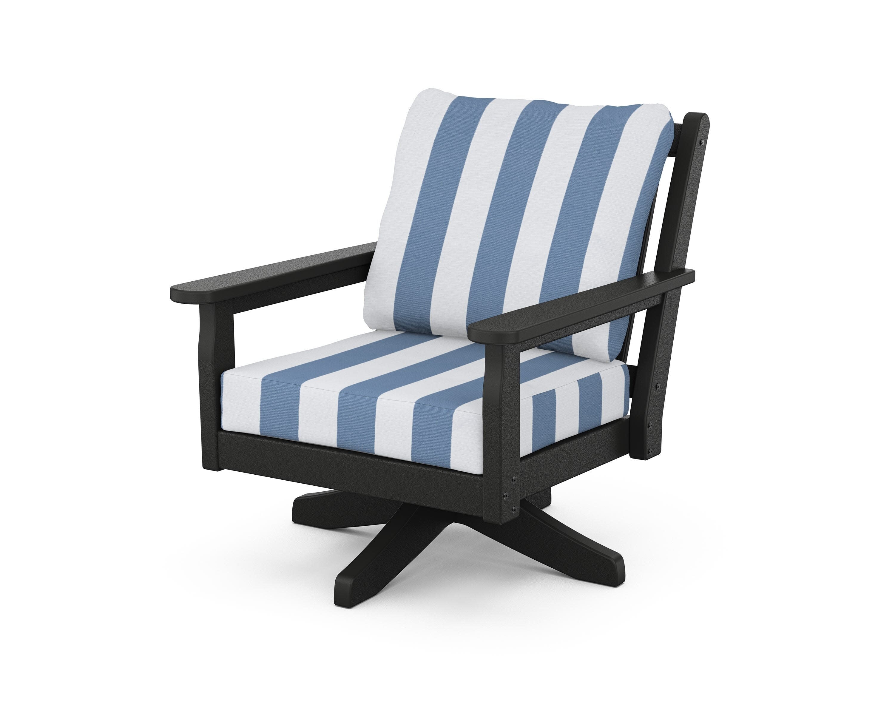 Chippendale Deep Seating Swivel Chair in Black / Cabana Stripe Sky Blue