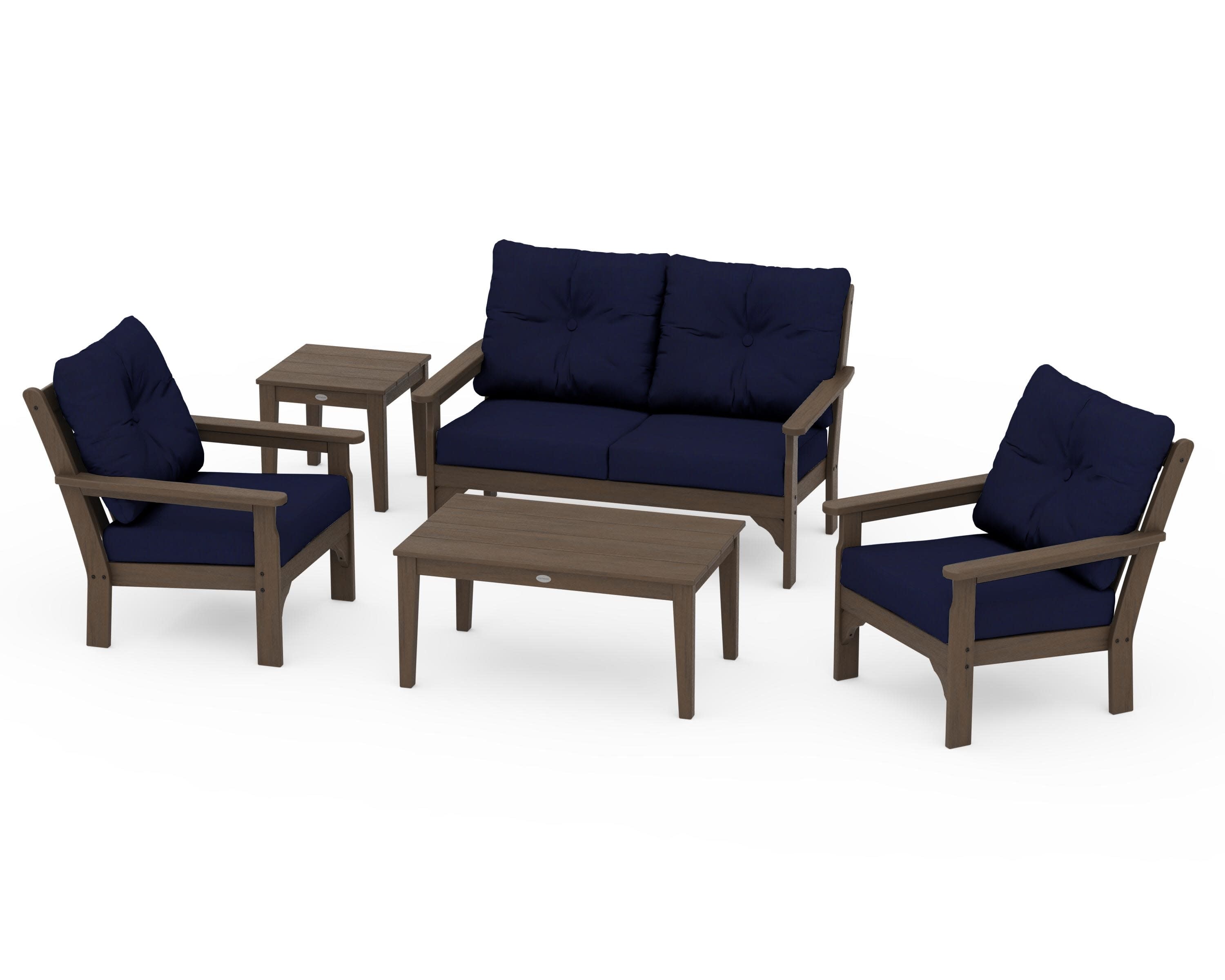 Vineyard 5-Piece Deep Seating Set in Kona / Navy