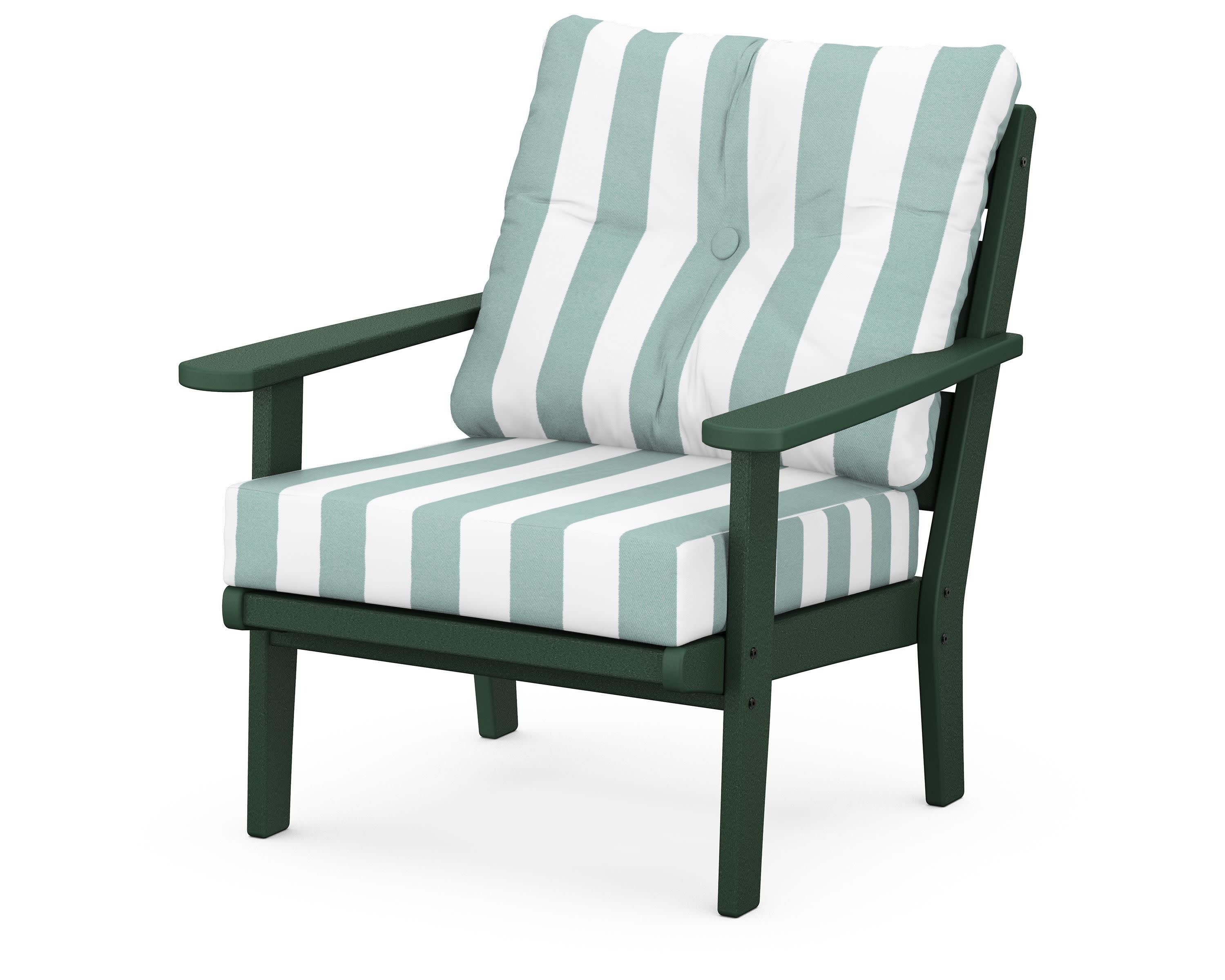 Lakeside Deep Seating Chair in Green / Cabana Stripe Glacier Spa