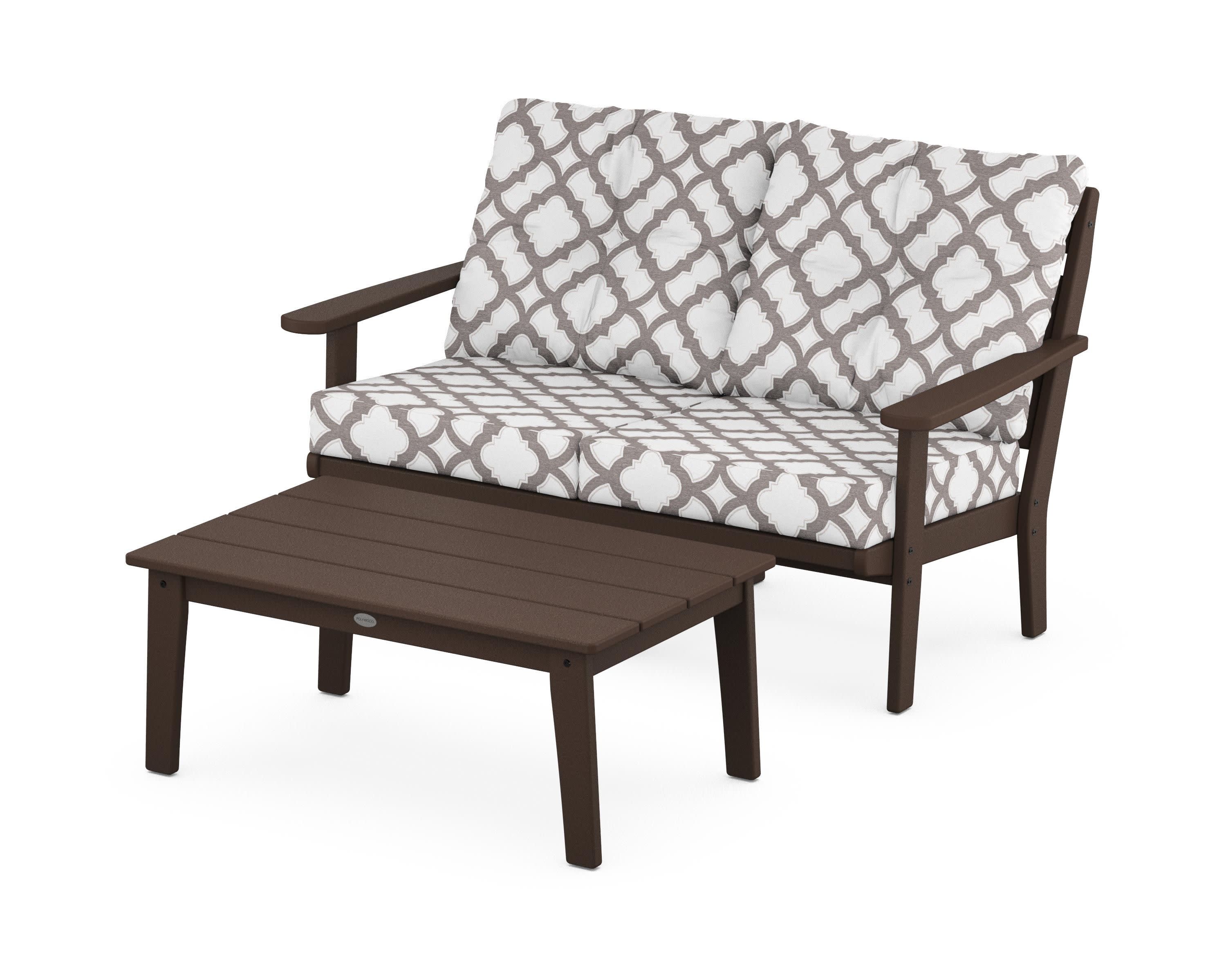 Lakeside 2-Piece Lounge Loveseat Set in Mahogany / Trellis Grey Mist