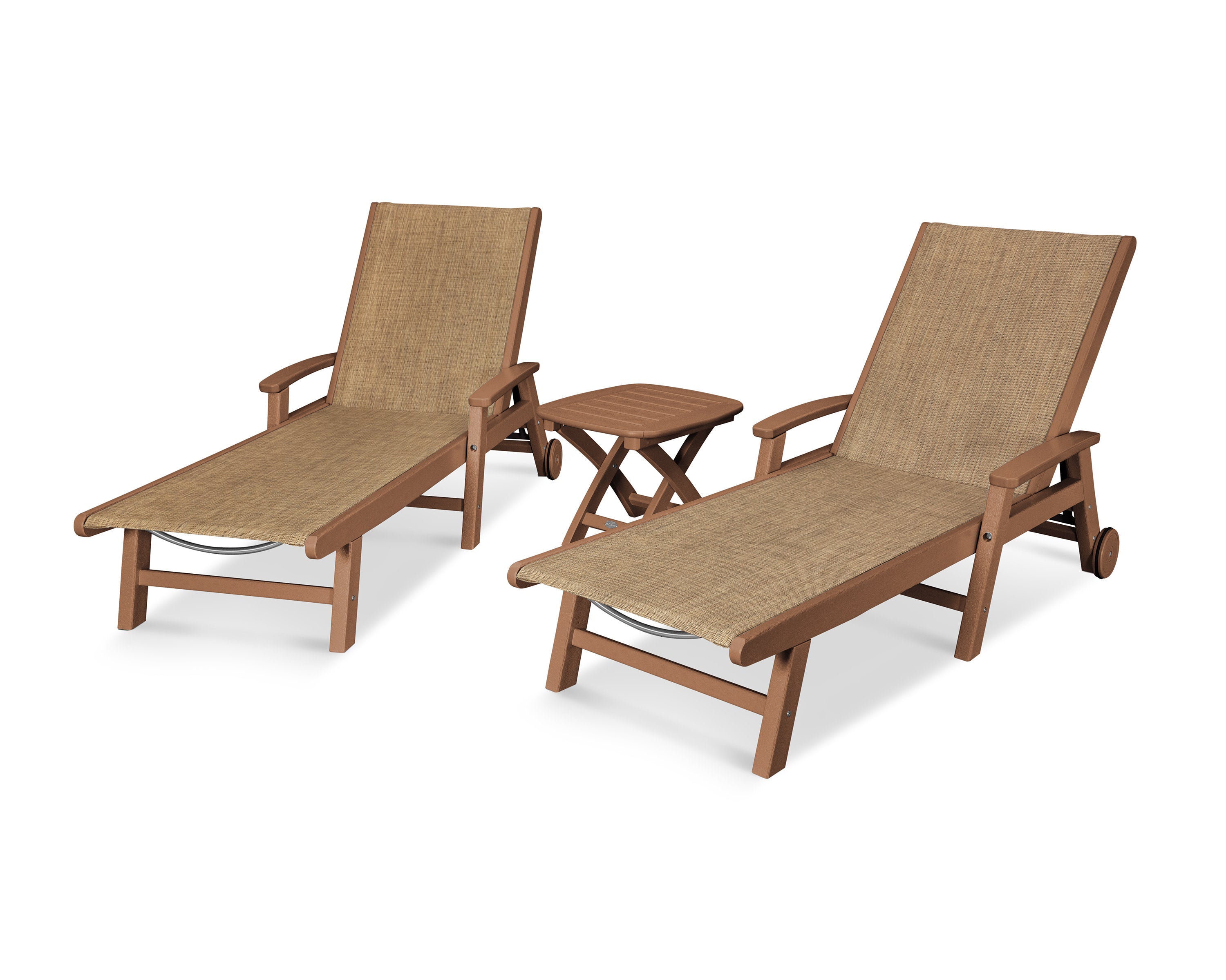 Coastal 3-Piece Wheeled Chaise Set in Teak / Burlap Sling