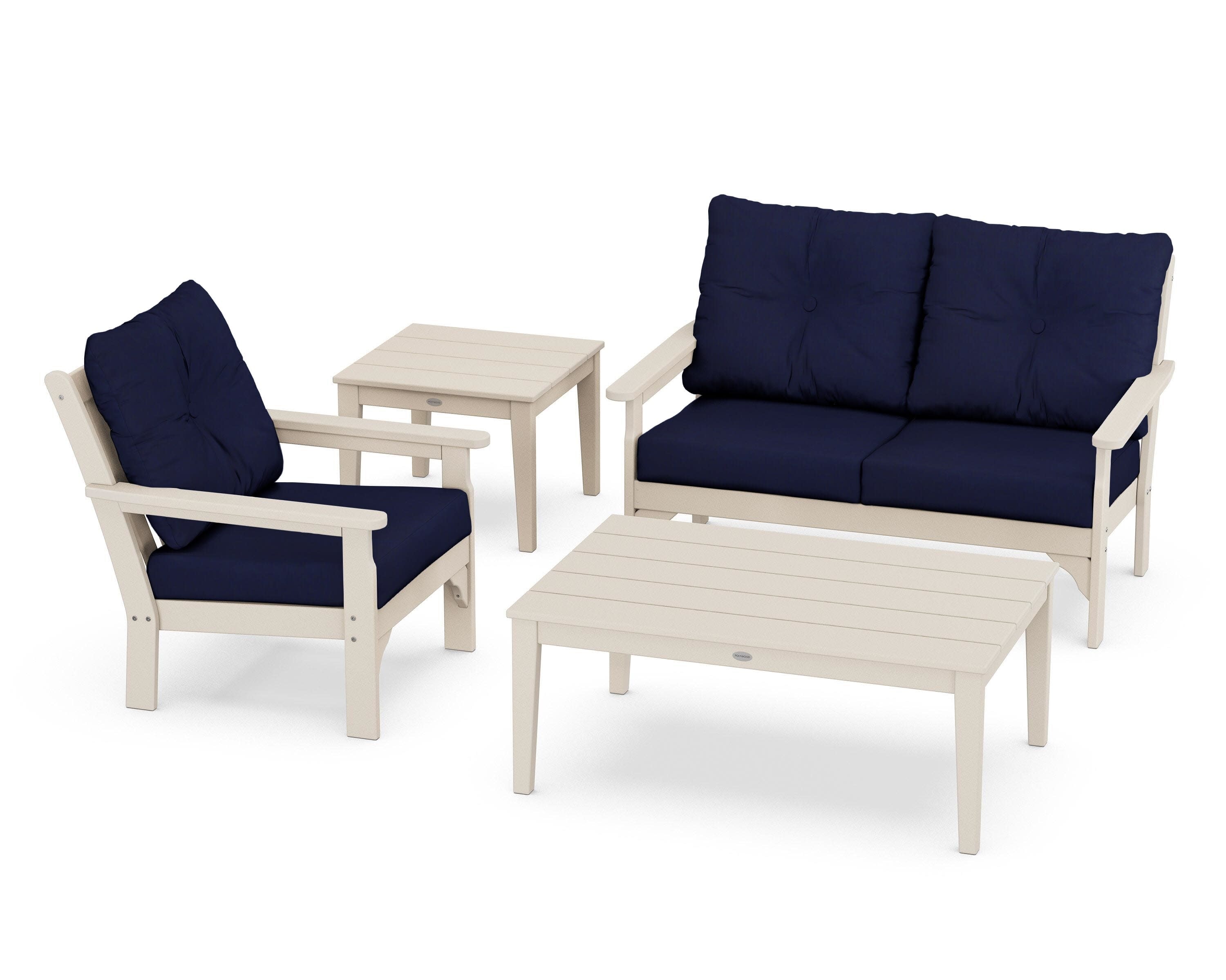 Vineyard 4-Piece Deep Seating Set in Sand / Navy