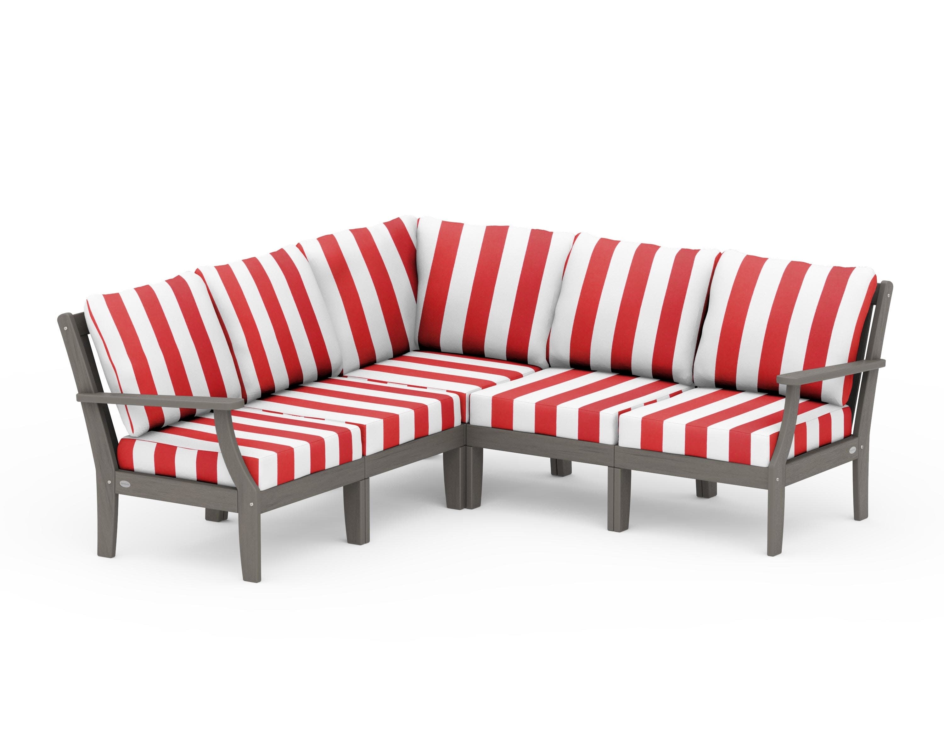Braxton Modular 5-Piece Deep Seating Set in Driftwood / Cabana Stripe Crimson