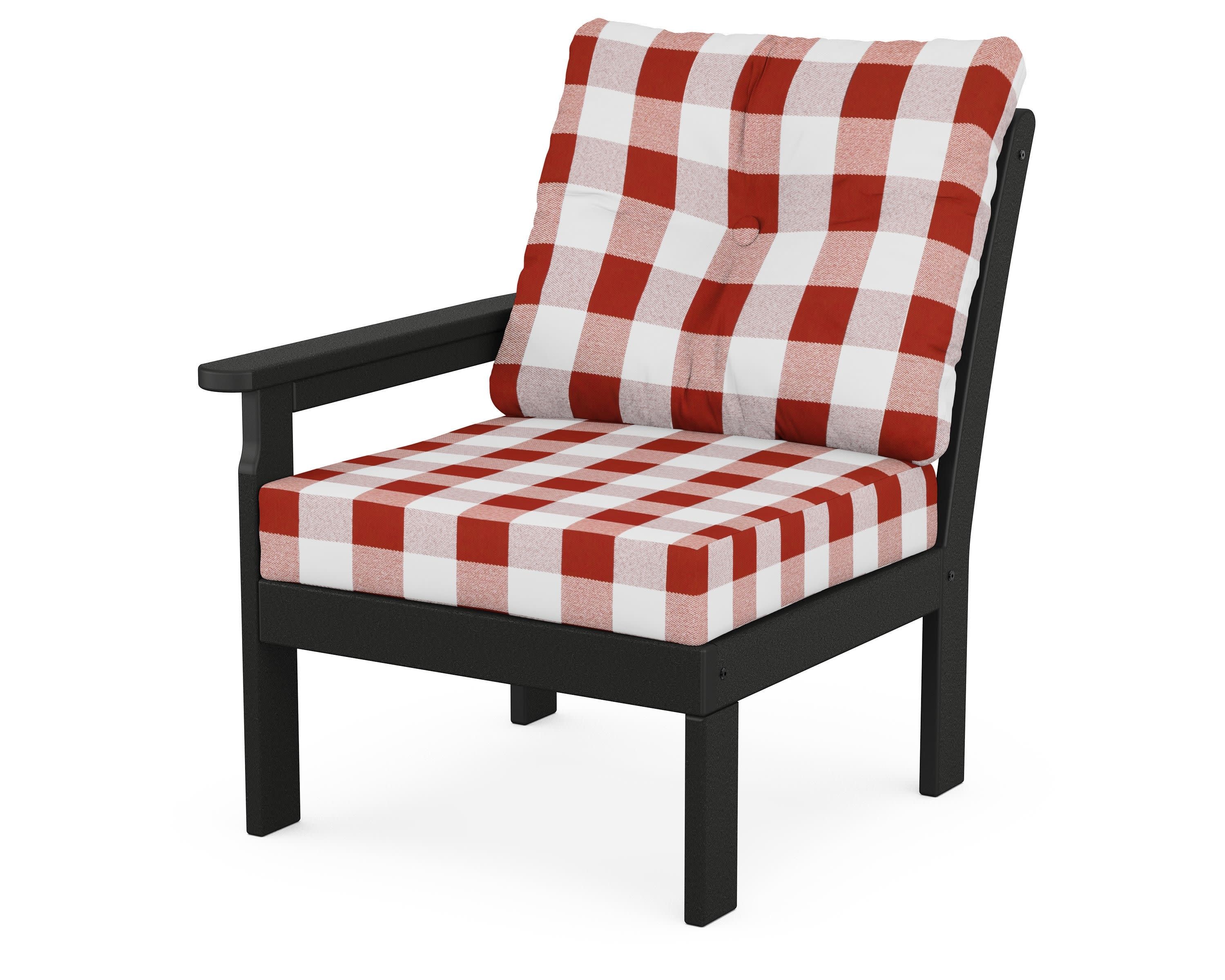 Vineyard Modular Left Arm Chair in Black / Buffalo Plaid Crimson