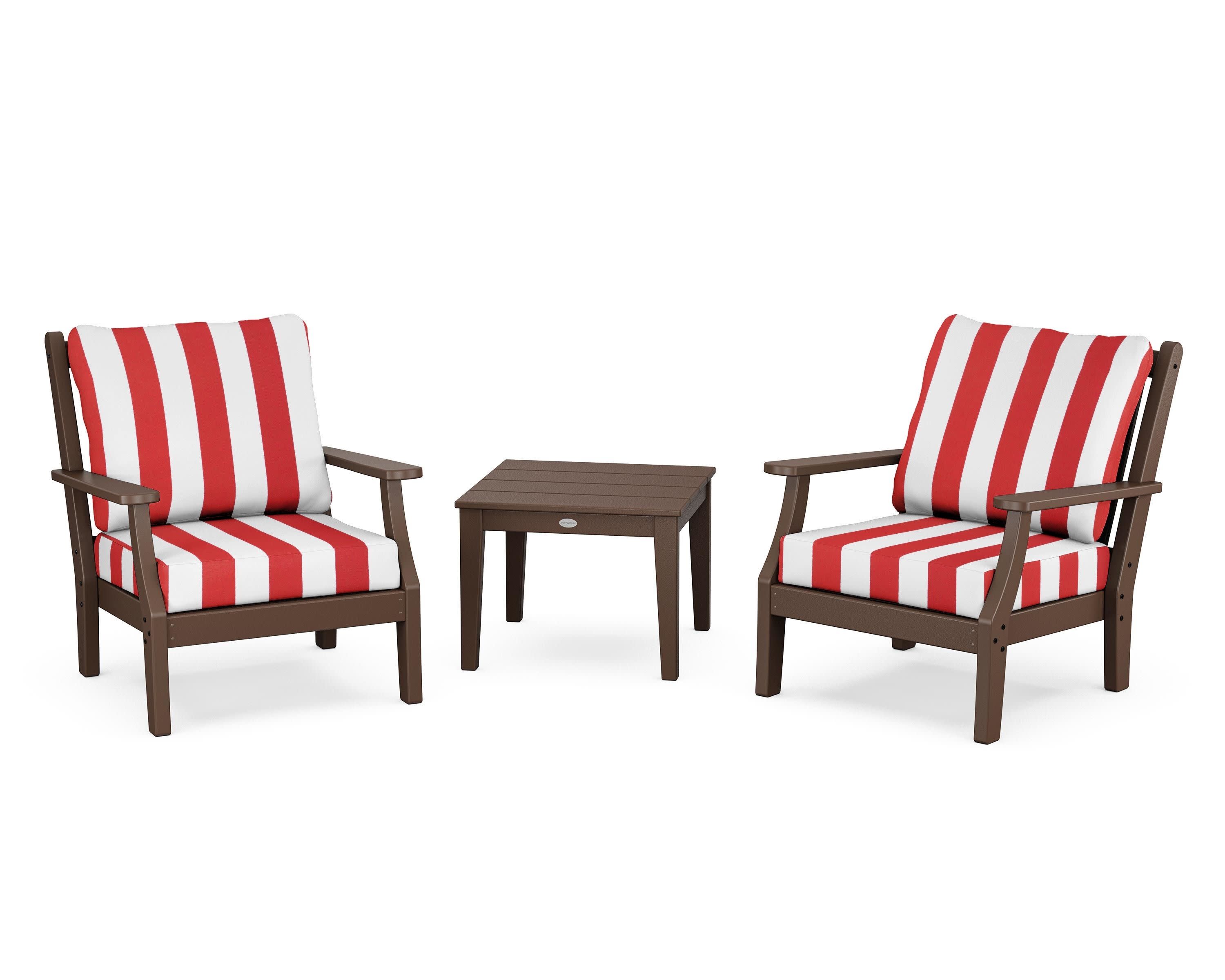 Wovendale 3-Piece Deep Seating Set in Mahogany / Cabana Stripe Crimson