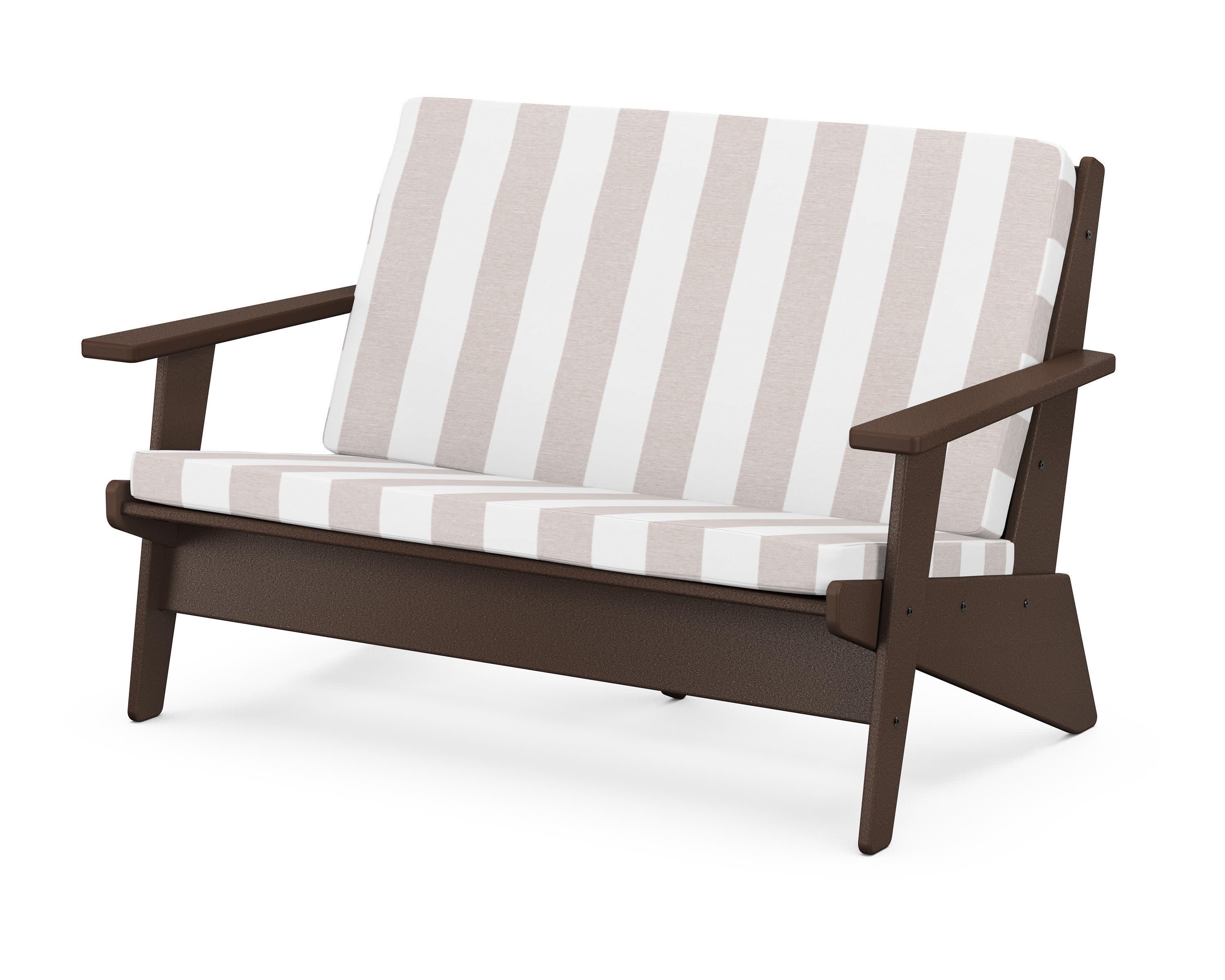 Riviera Modern Lounge Loveseat in Mahogany / Cabana Stripe Dune Burlap