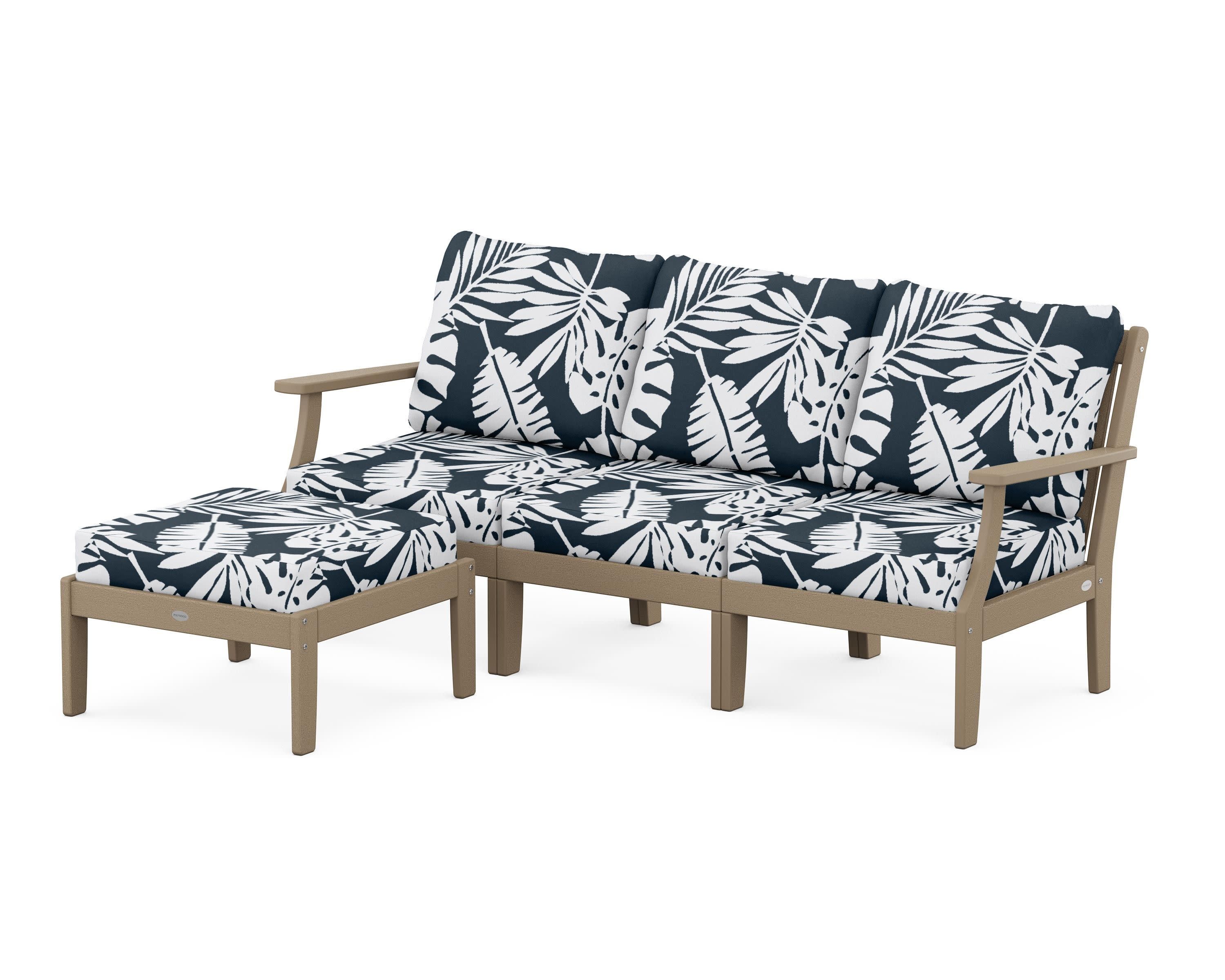 Braxton Modular 4-Piece Deep Seating Set with Ottoman in Vintage Sahara / Leaf Marine Indigo