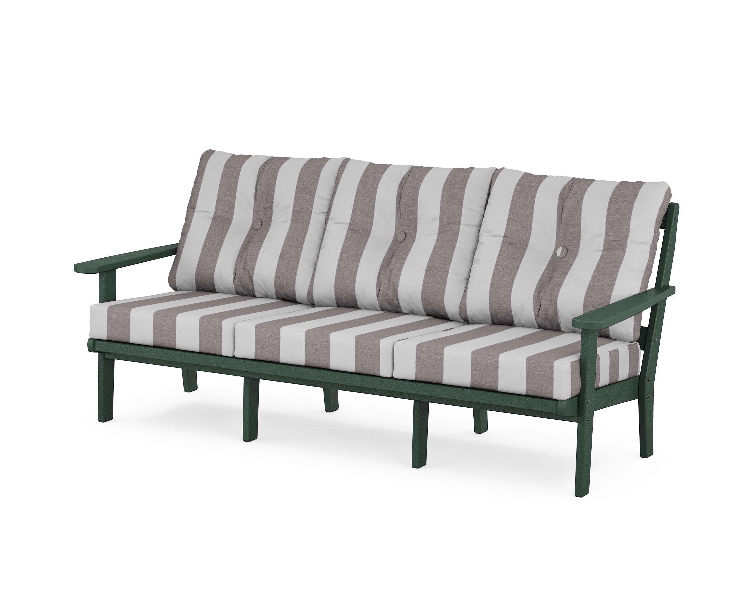 Mission Deep Seating Sofa in Green / Cabana Stripe Grey Mist