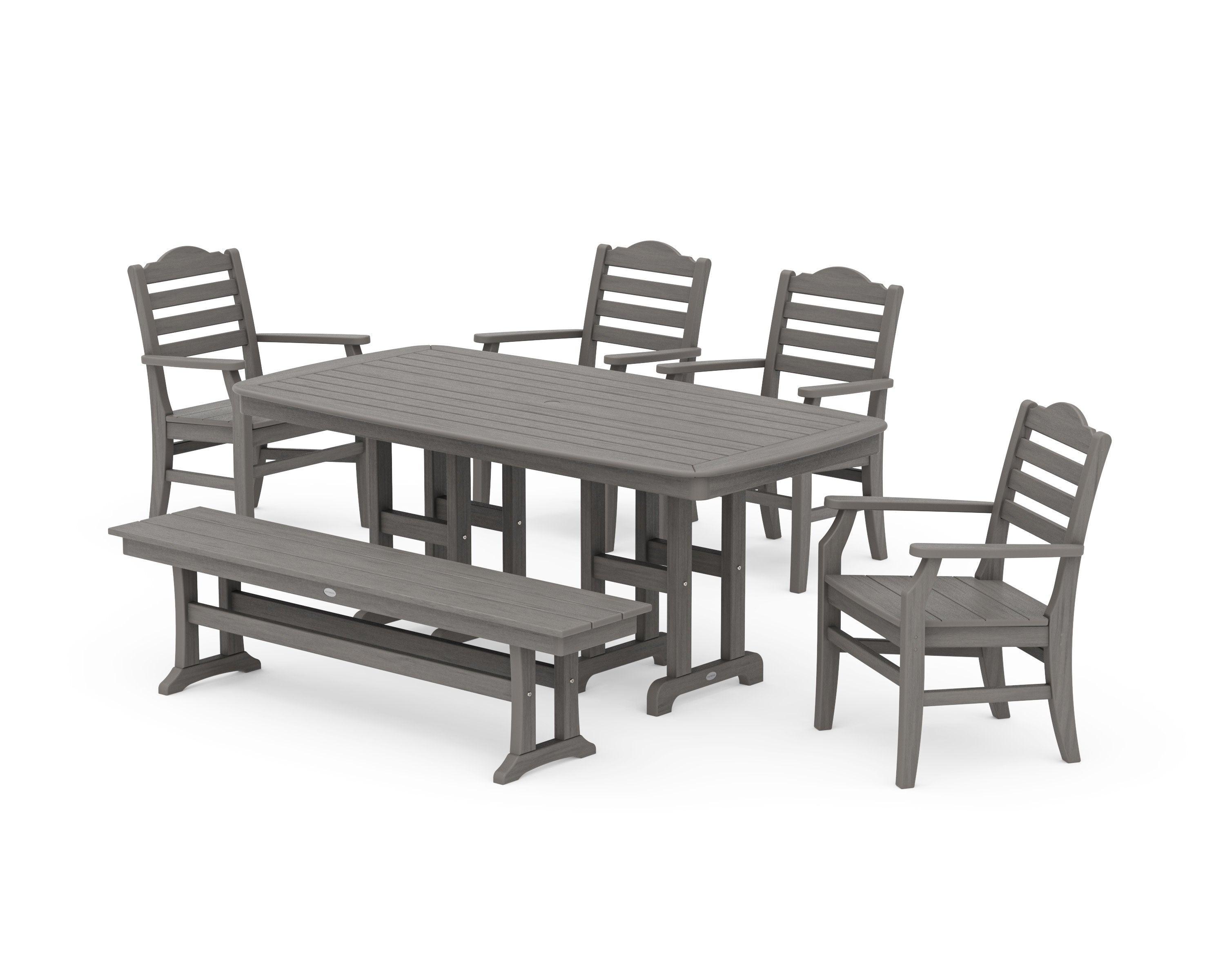 Savannah 6-Piece Farmhouse Dining Set with Bench in Driftwood