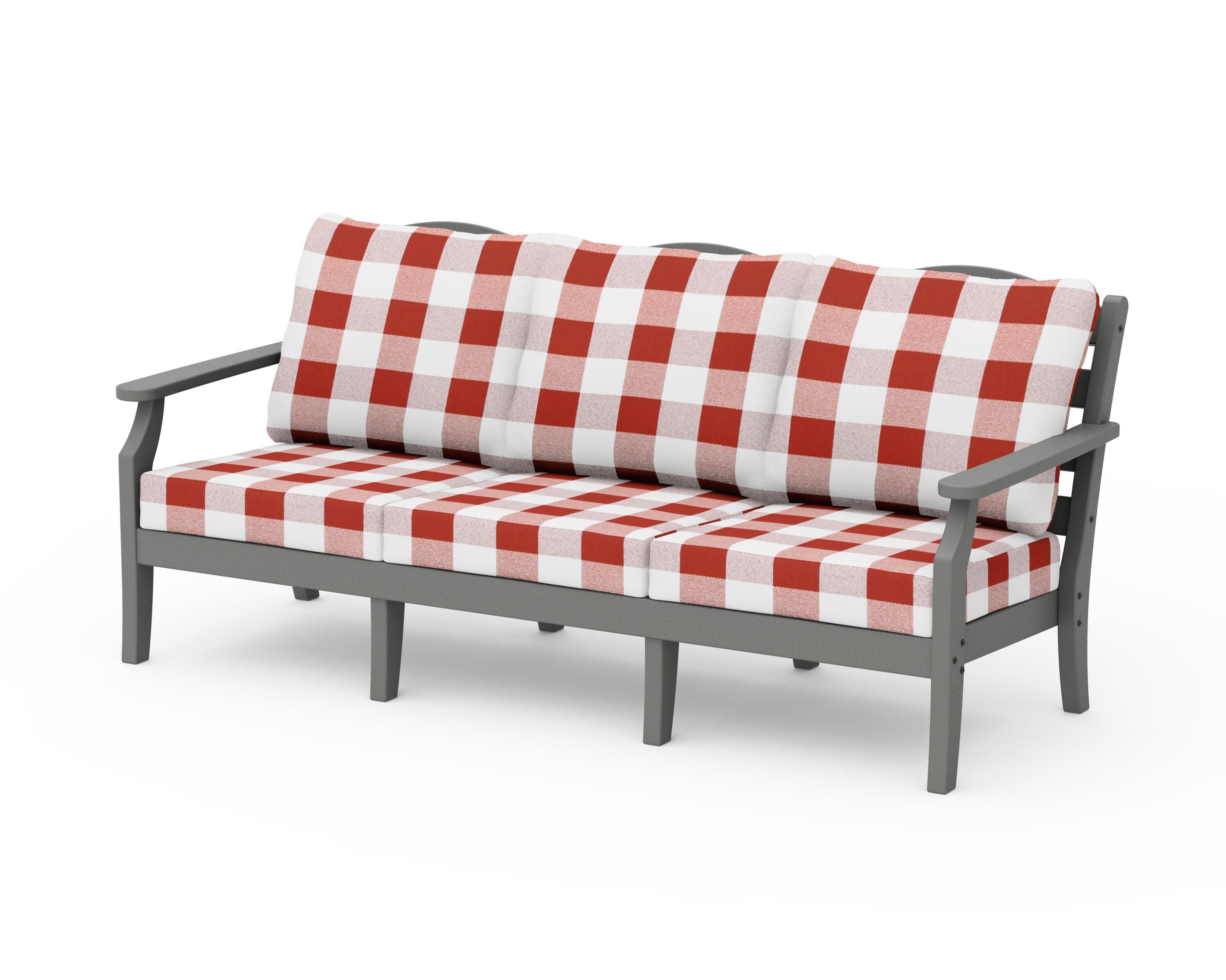 Savannah Deep Seating Sofa in Slate Grey / Buffalo Plaid Crimson
