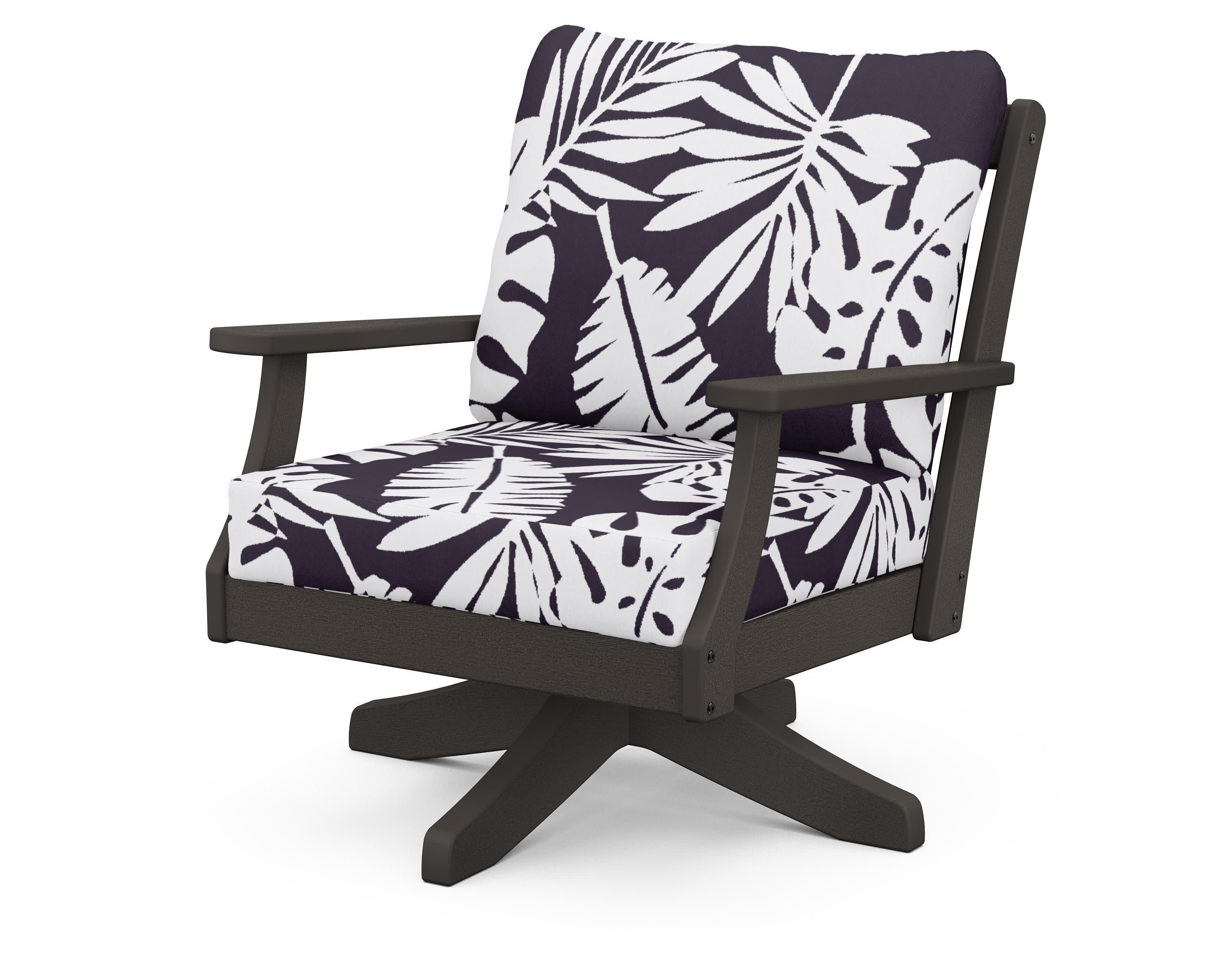 Braxton Deep Seating Swivel Chair in Vintage Coffee / Leaf Navy