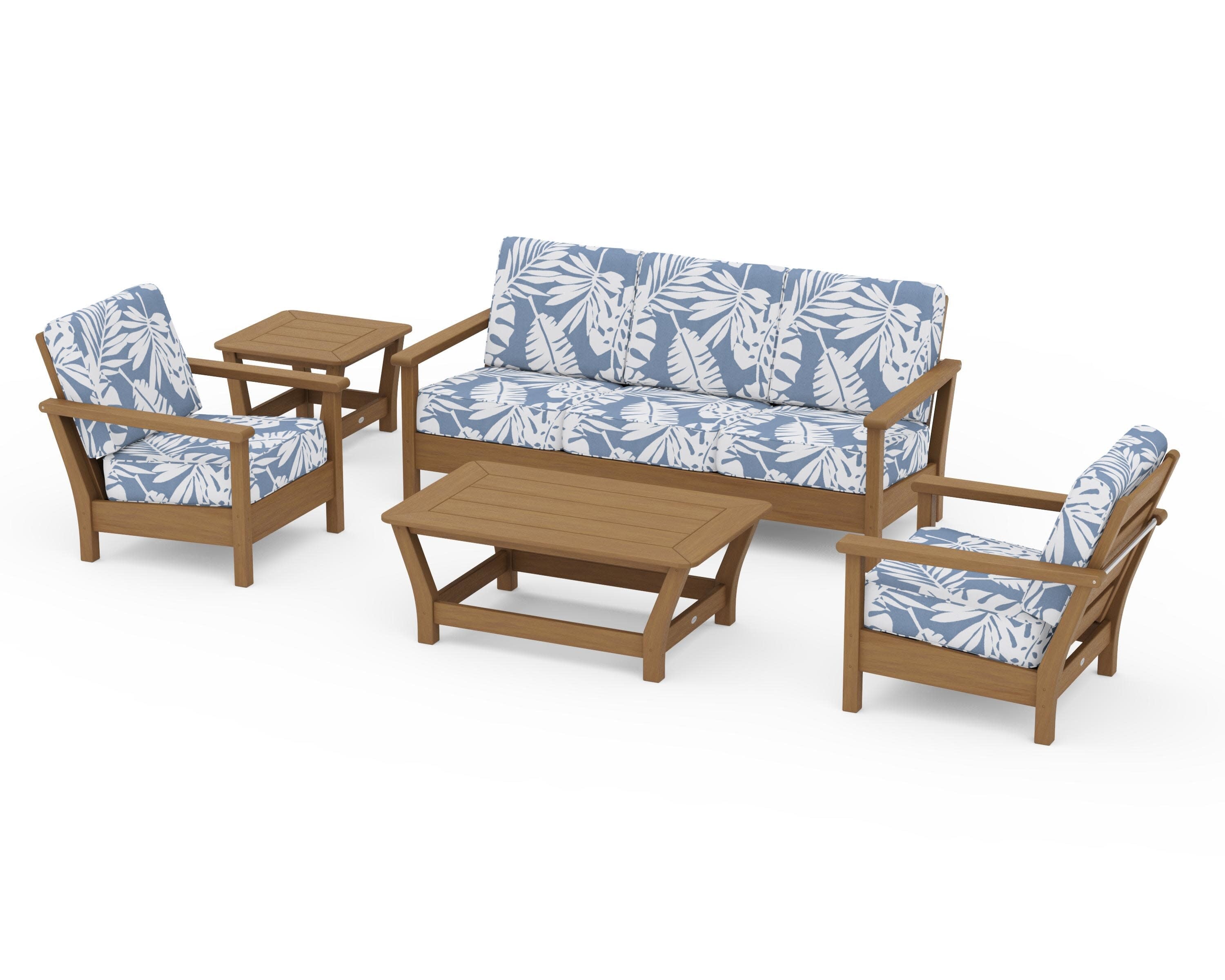 Harbour 5-Piece Deep Seating Set in Natural / Leaf Sky Blue