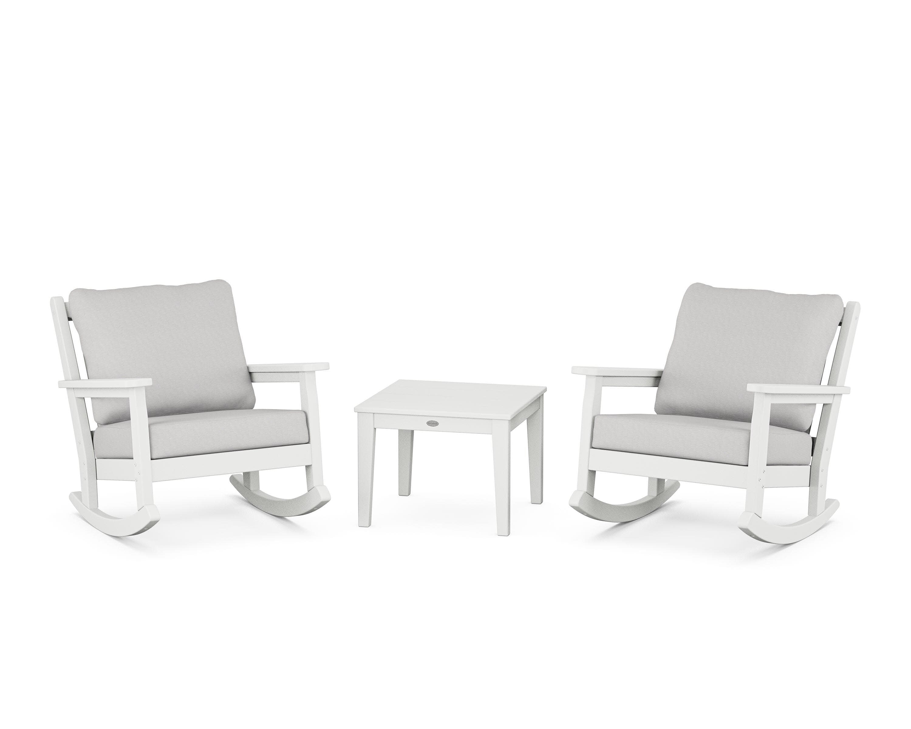 Chippendale 3-Piece Deep Seating Rocker Set in White / Diamond in the Rough