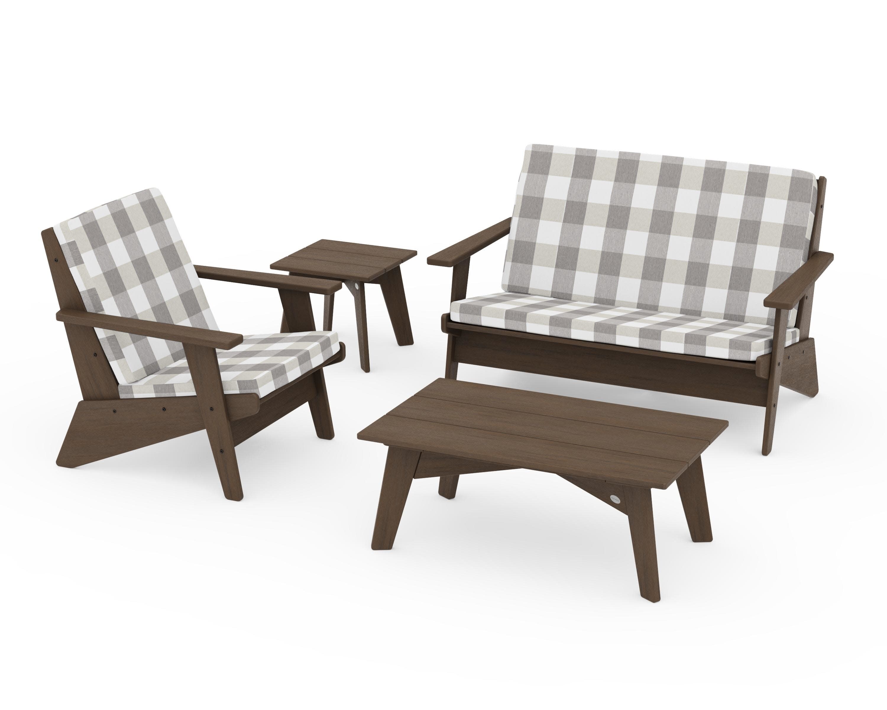 Riviera Modern Lounge 4-Piece Set in Kona / Buffalo Plaid Grey Mist