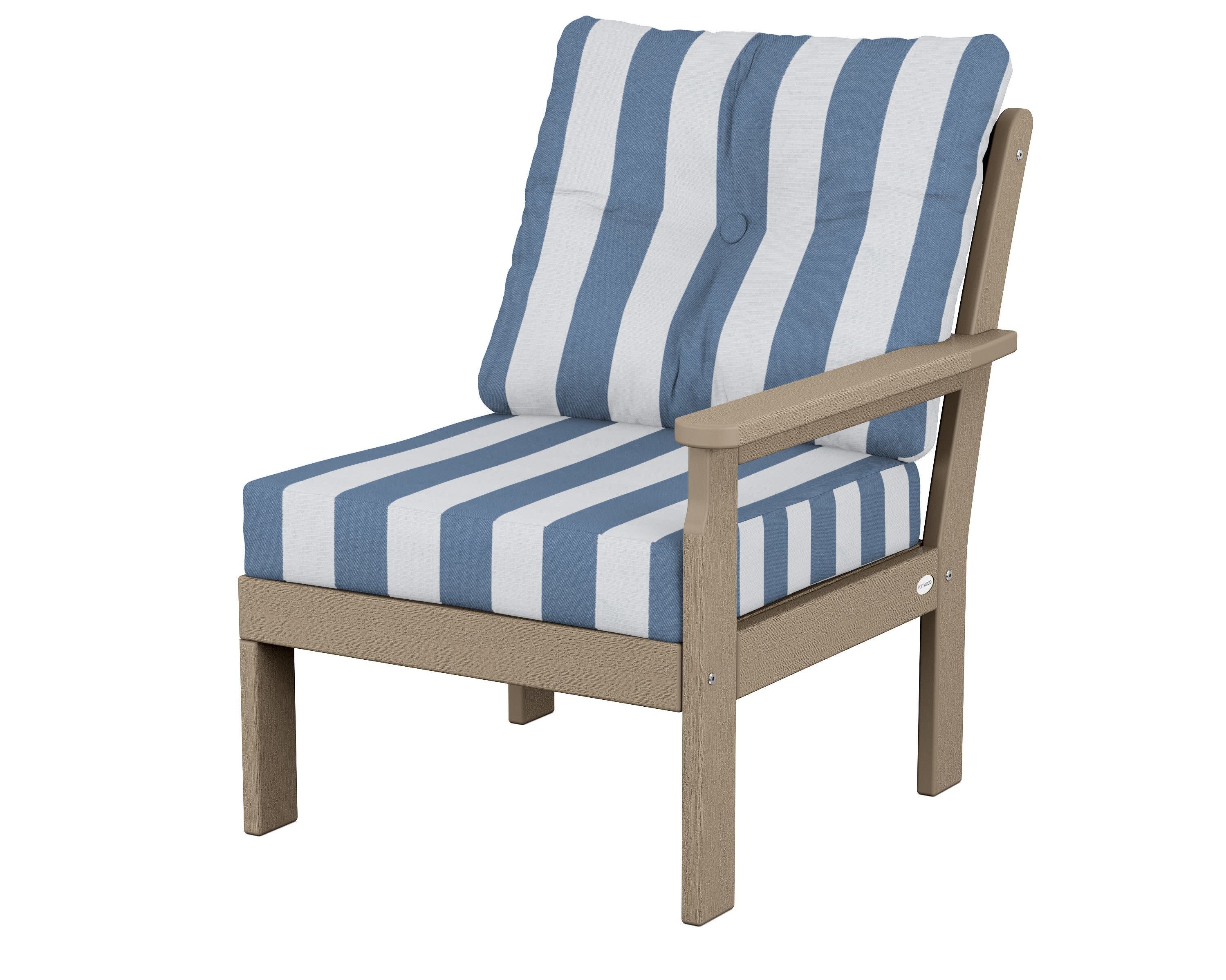 Vineyard Modular Right Arm Chair in Vintage Sahara / Cabana Stripe Sky Blue