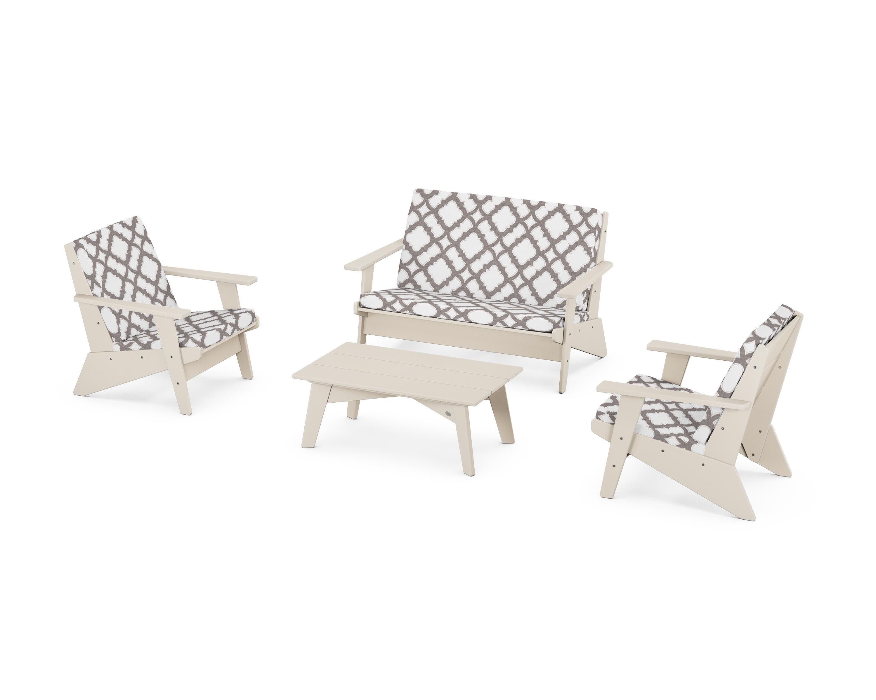 Riviera Modern Lounge 4-Piece Set in Sand / Trellis Grey Mist