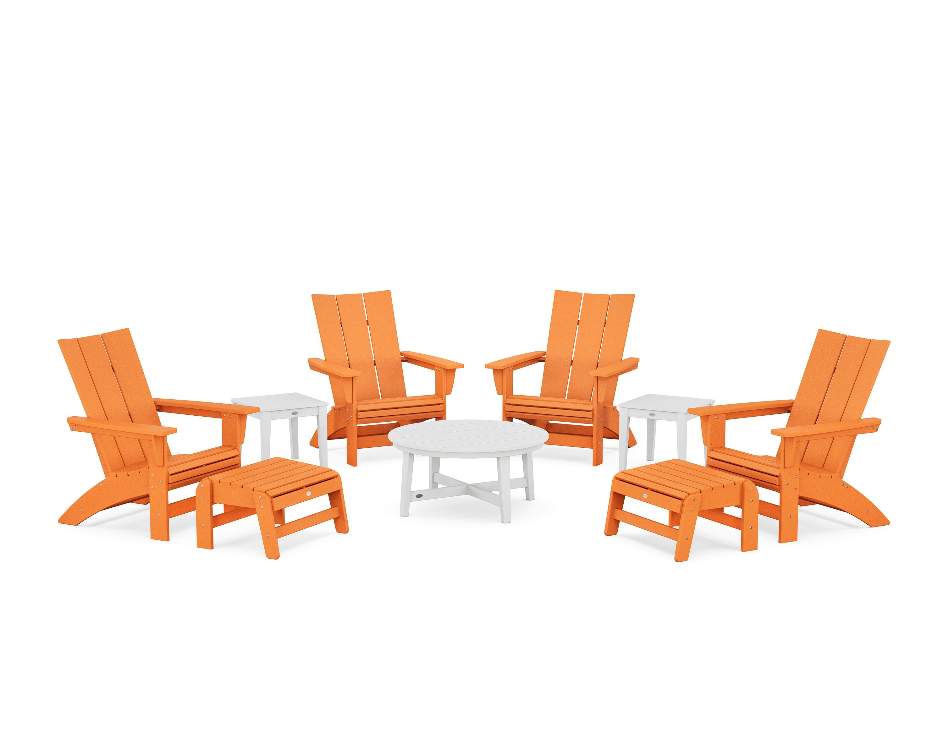 Modern Grand Adirondack 9-Piece Conversation Set in Tangerine / White