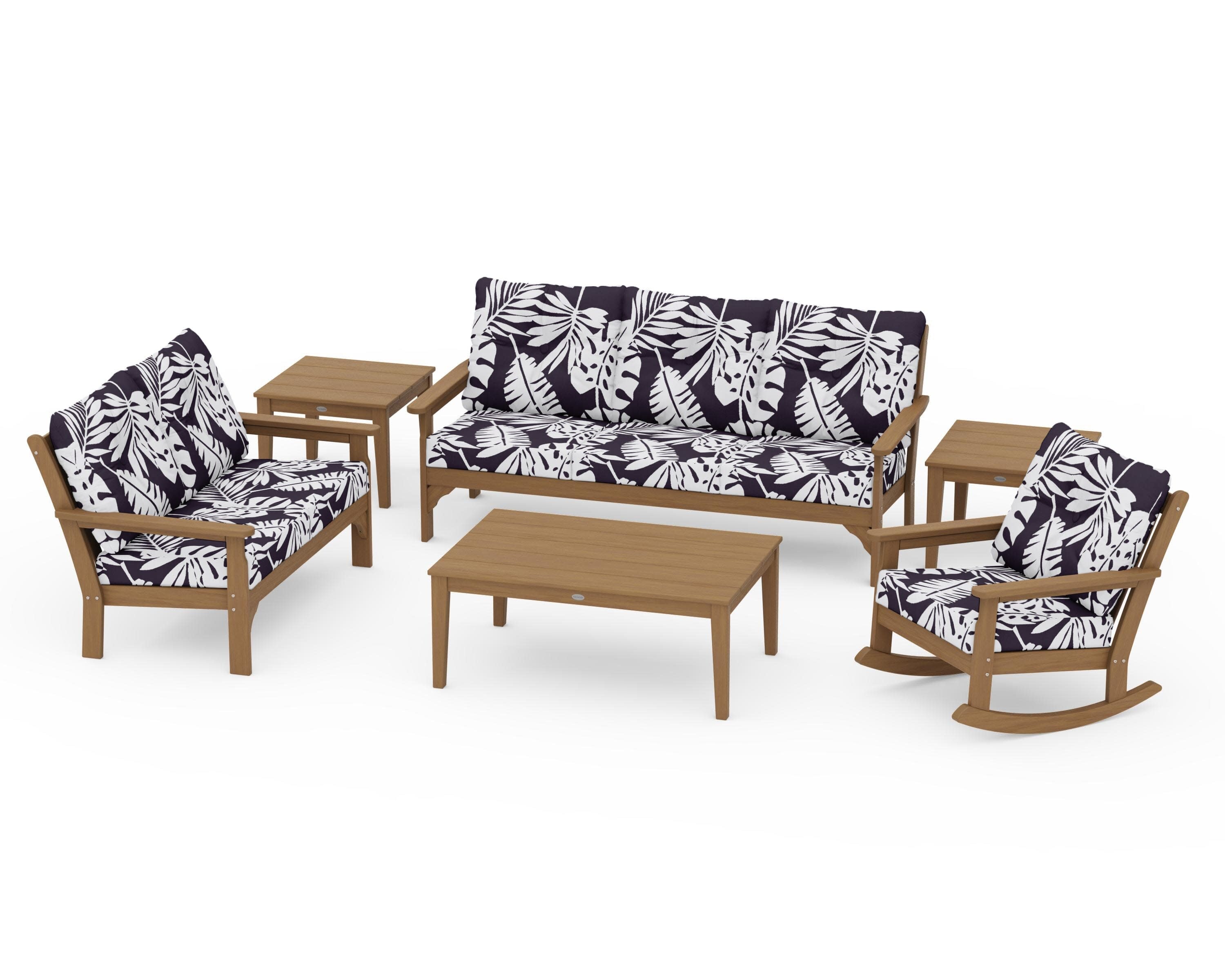 Vineyard 6-Piece Deep Seating Set in Natural / Leaf Navy