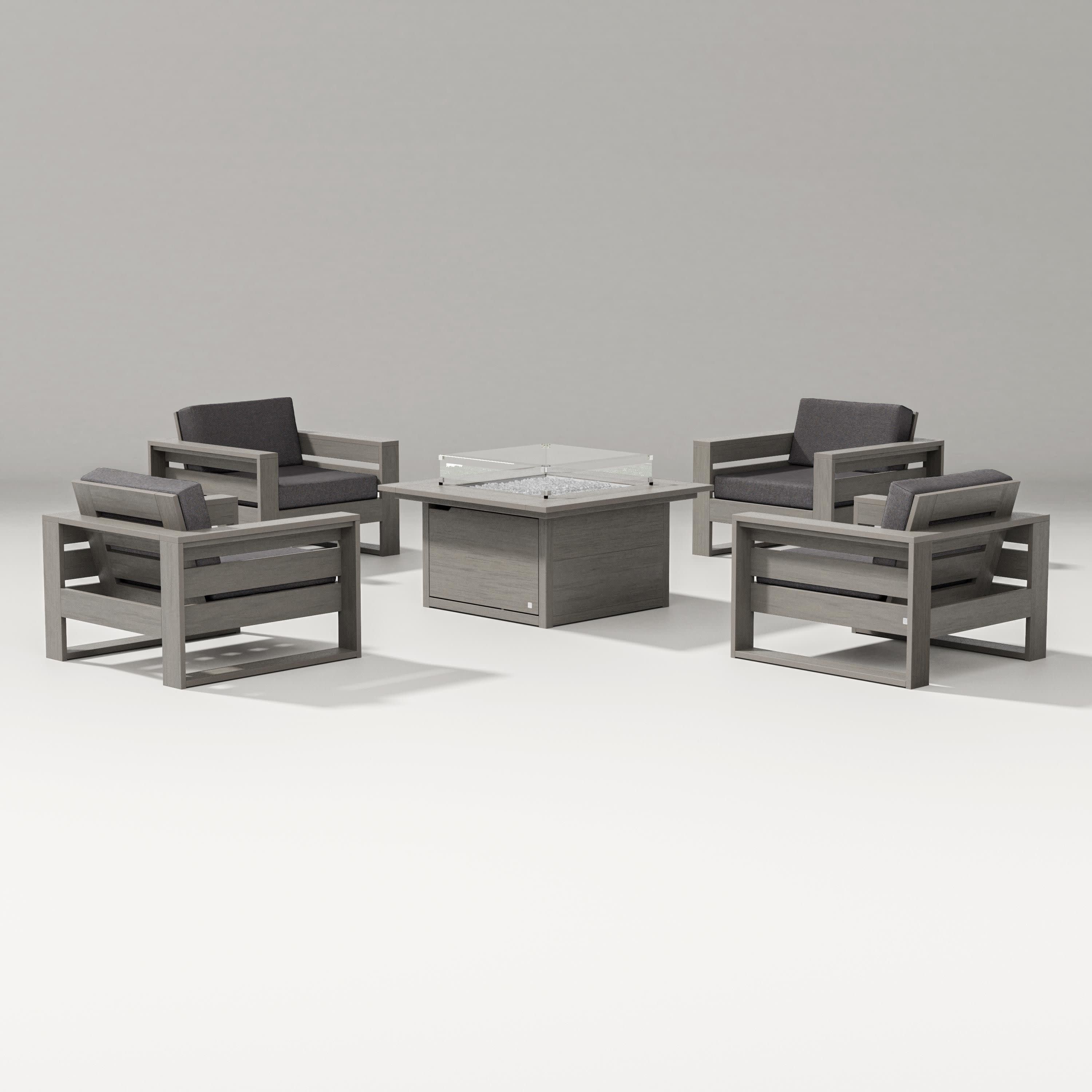 Latitude 5-Piece Lounge Fire Table Set in Driftwood / Ash Charcoal