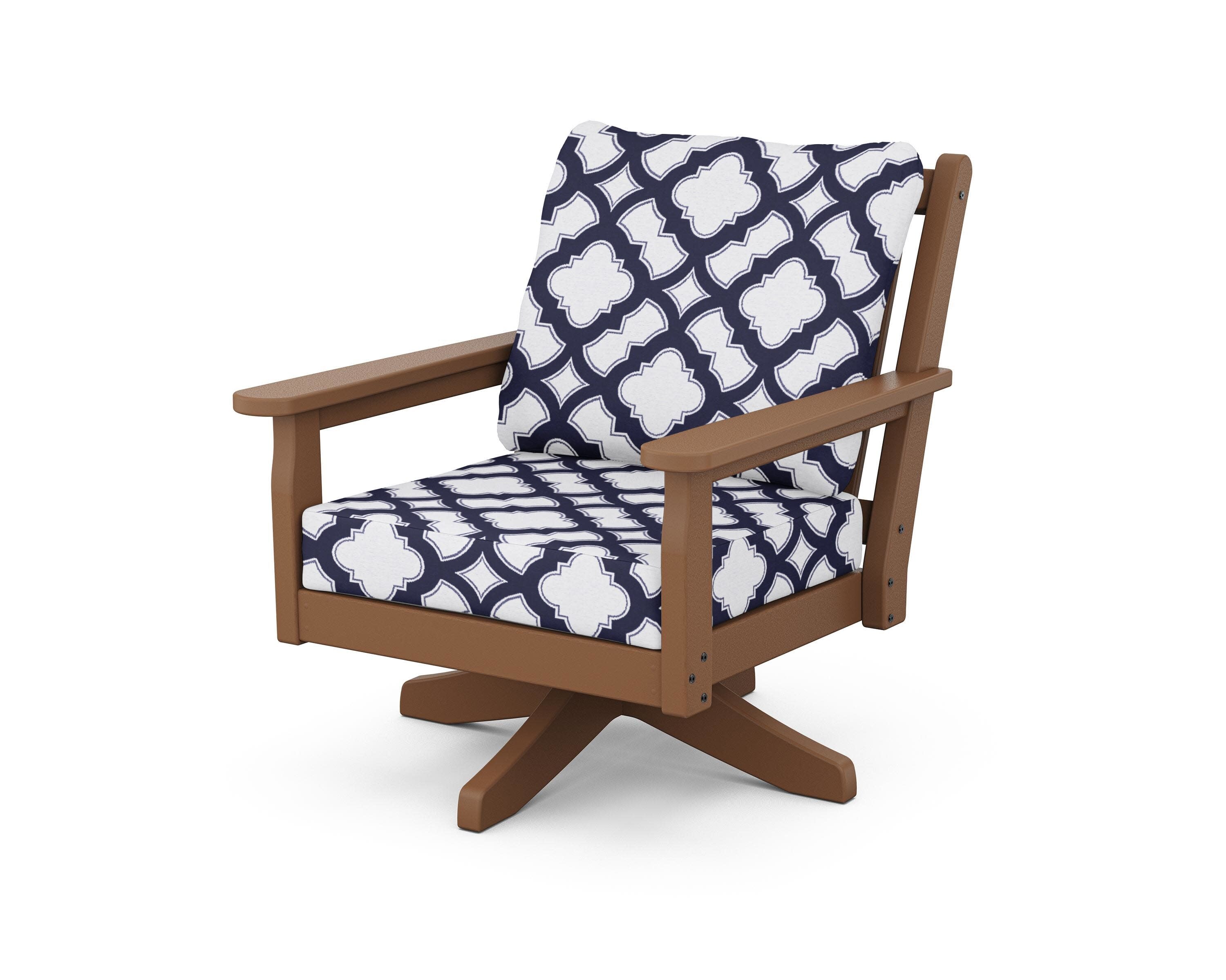 Chippendale Deep Seating Swivel Chair in Teak / Trellis Navy
