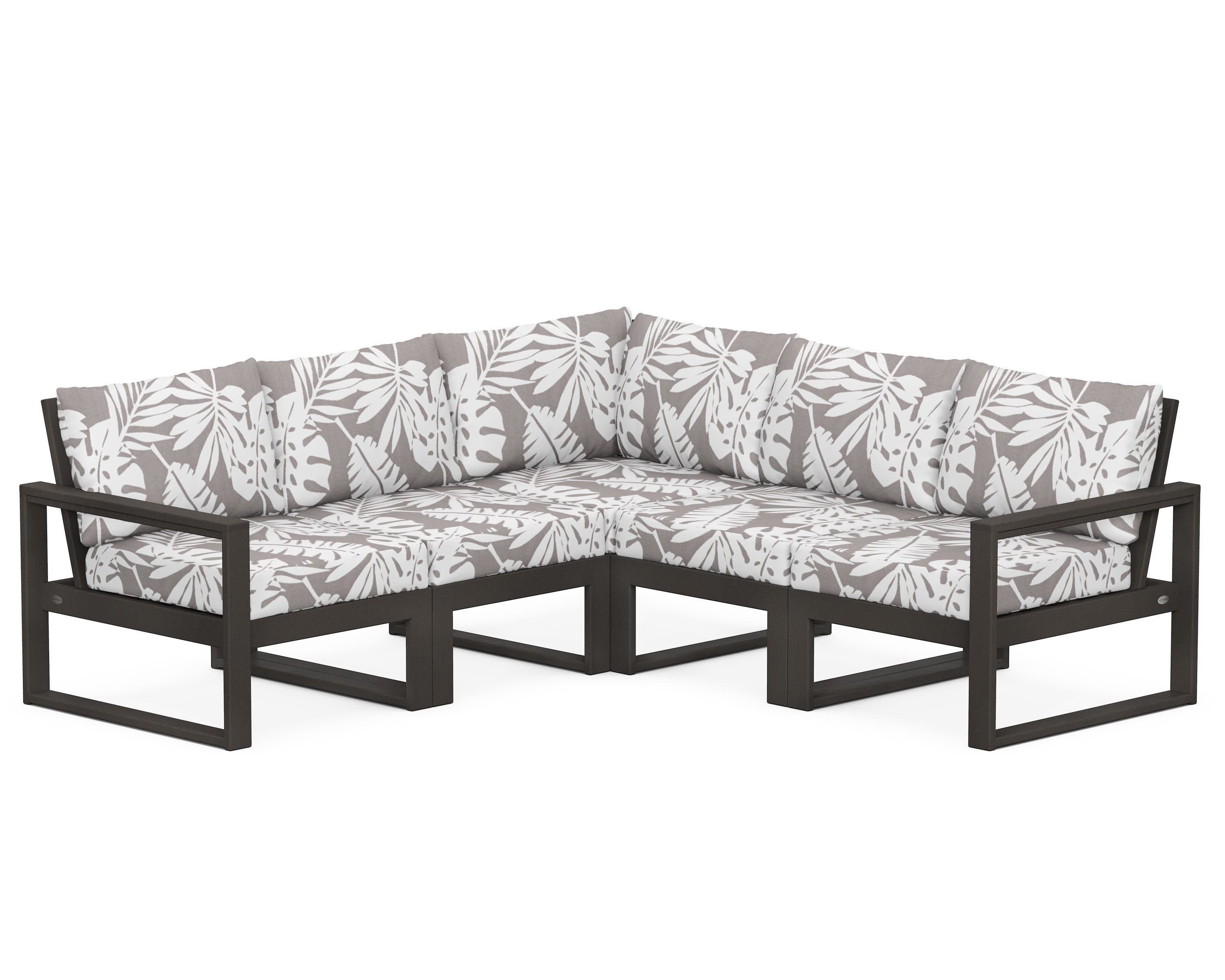 EDGE 5-Piece Modular Deep Seating Set in Vintage Coffee / Leaf Grey Mist