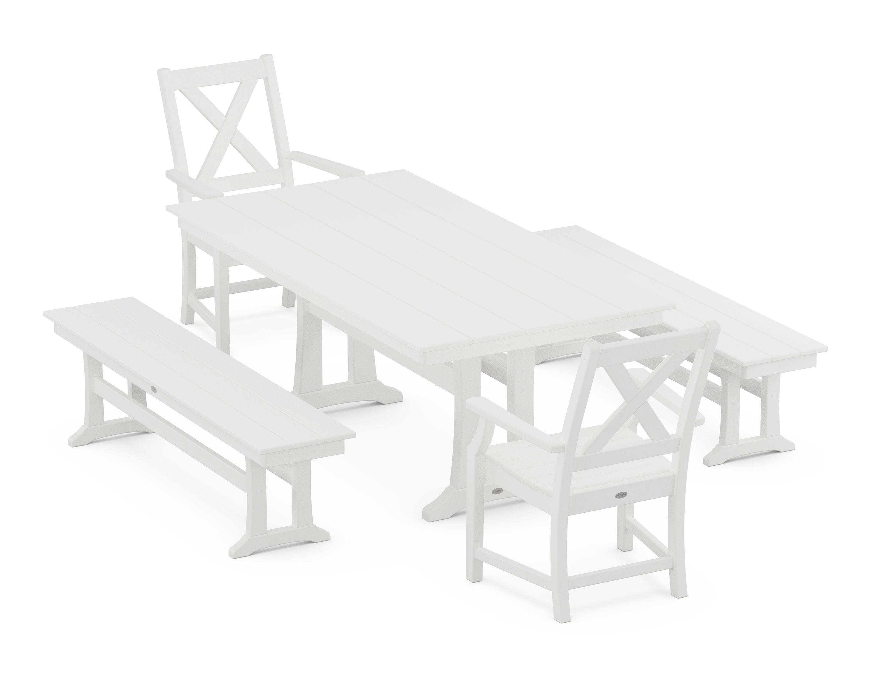 Braxton 5-Piece Farmhouse Dining Set With Trestle Legs in White