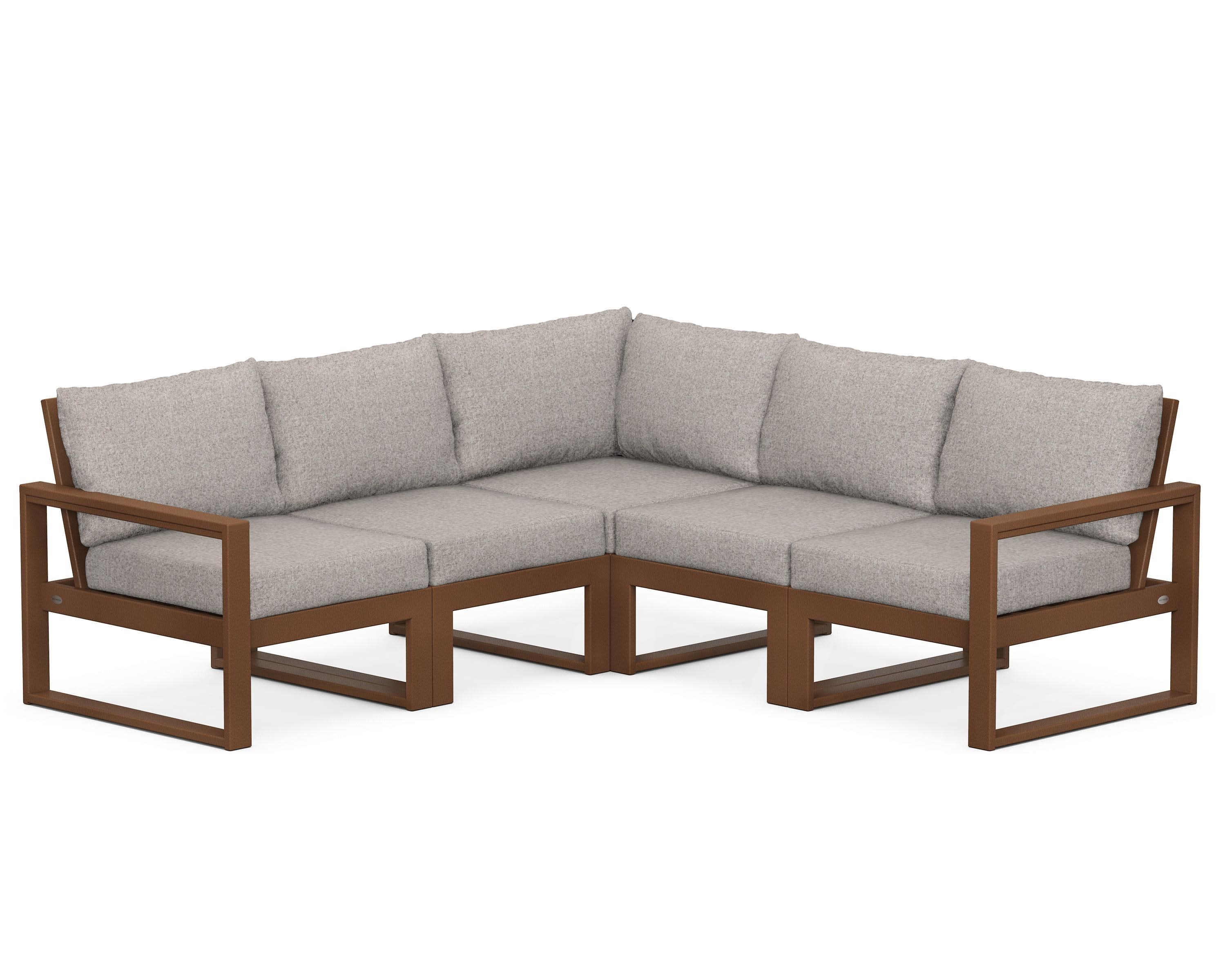 EDGE 5-Piece Modular Deep Seating Set in Teak / Weathered Tweed