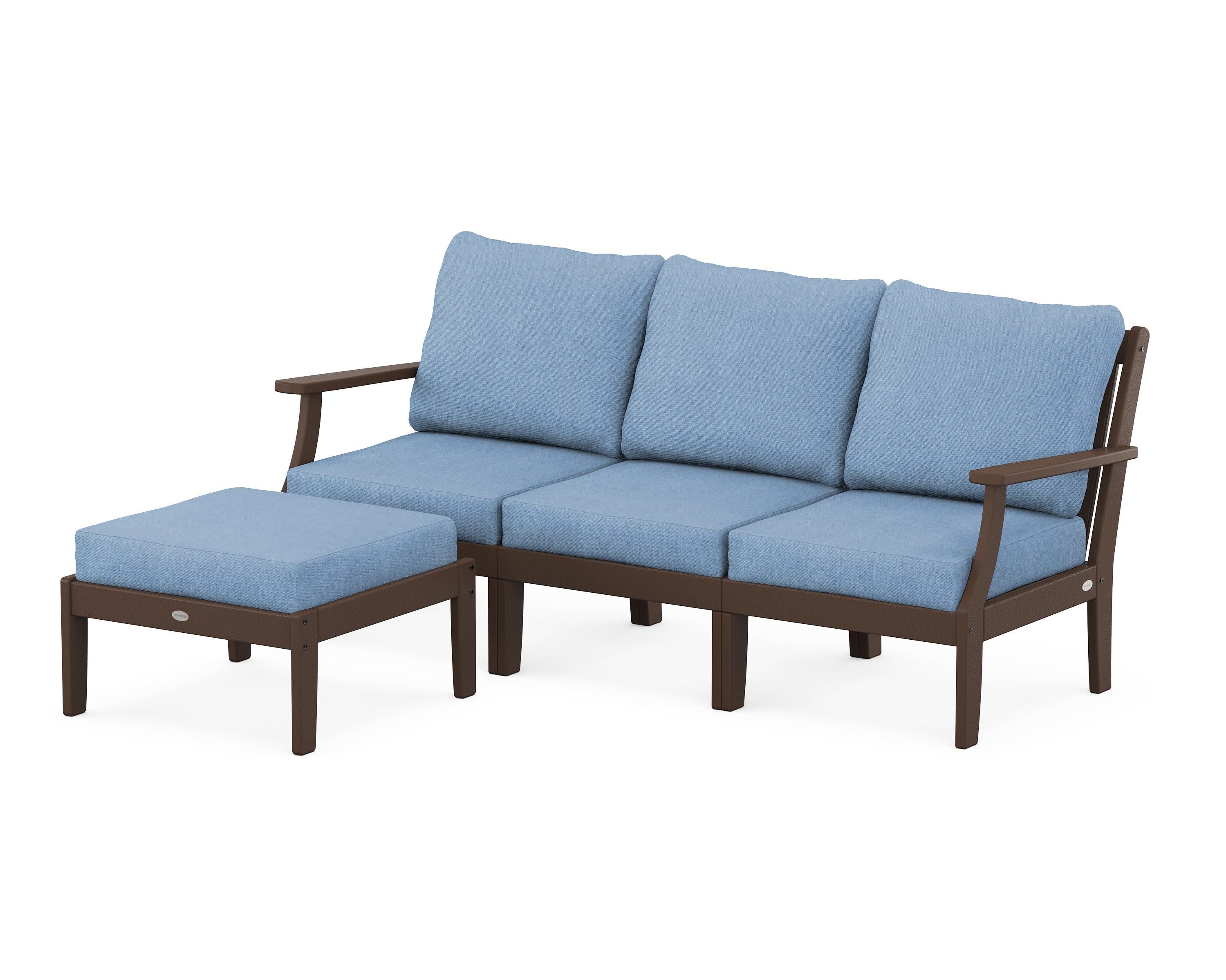 Braxton Modular 4-Piece Deep Seating Set with Ottoman in Mahogany / Sky Blue