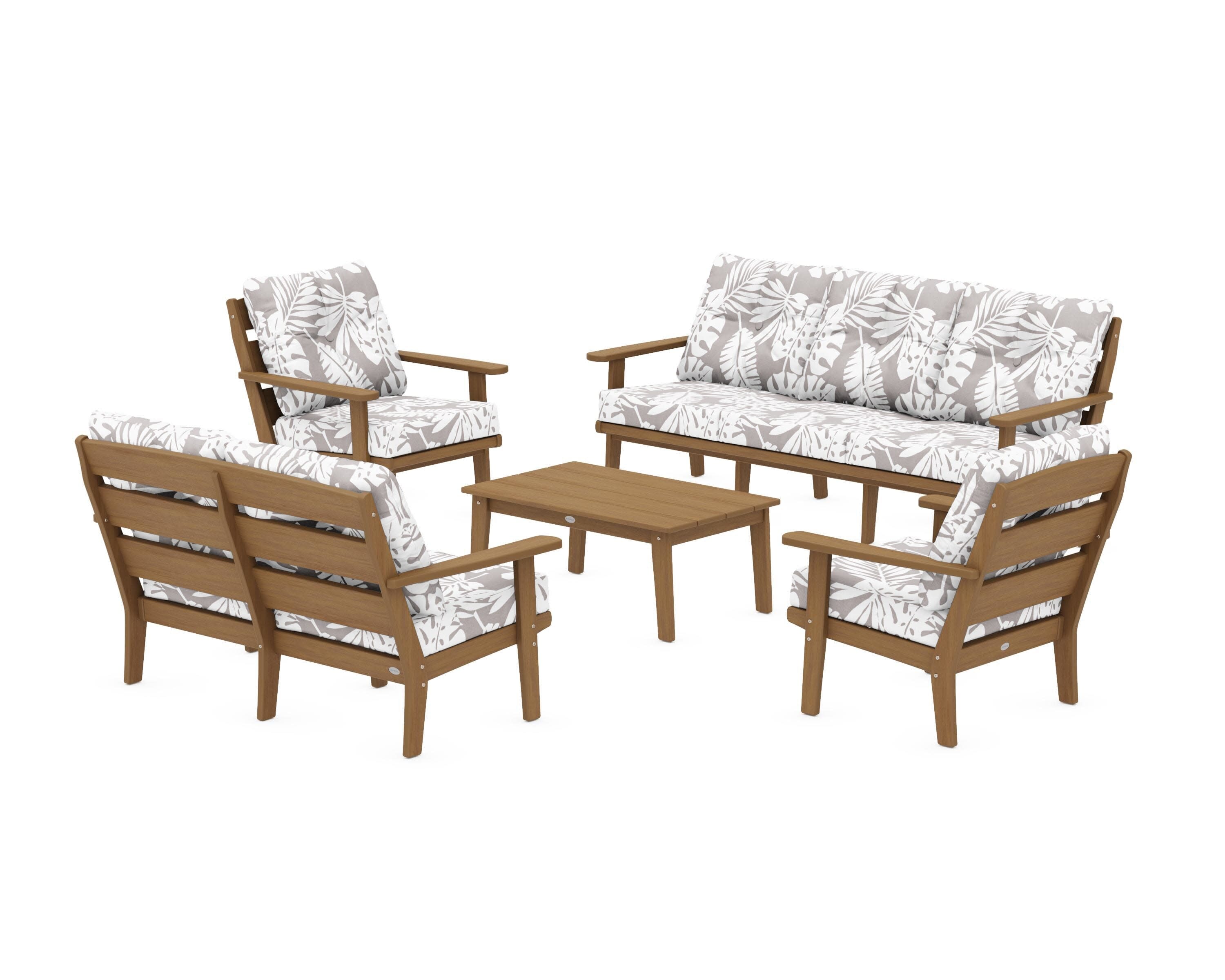 Lakeside 5-Piece Lounge Sofa Set in Natural / Leaf Grey Mist