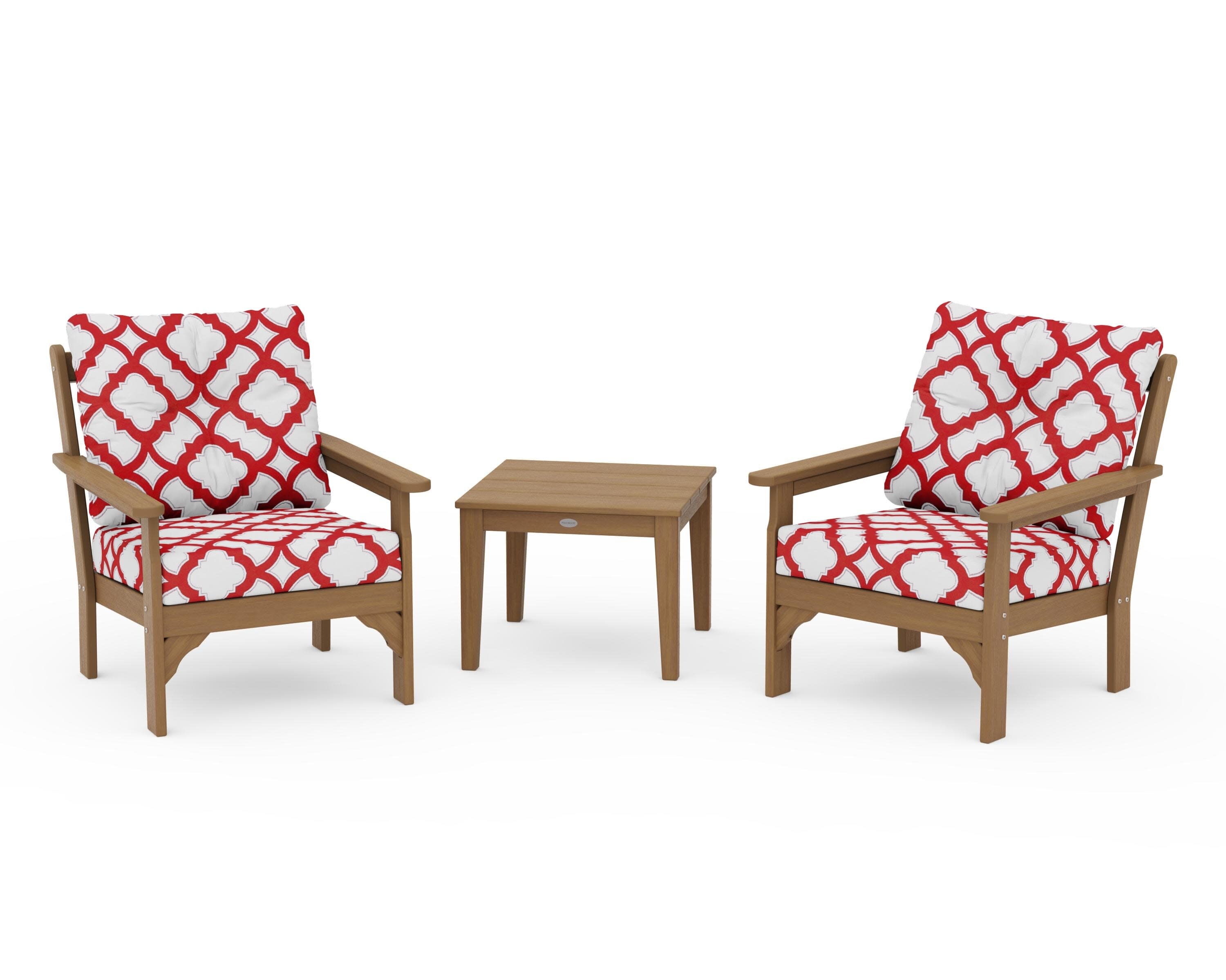 Vineyard 3-Piece Deep Seating Set in Natural / Trellis Crimson
