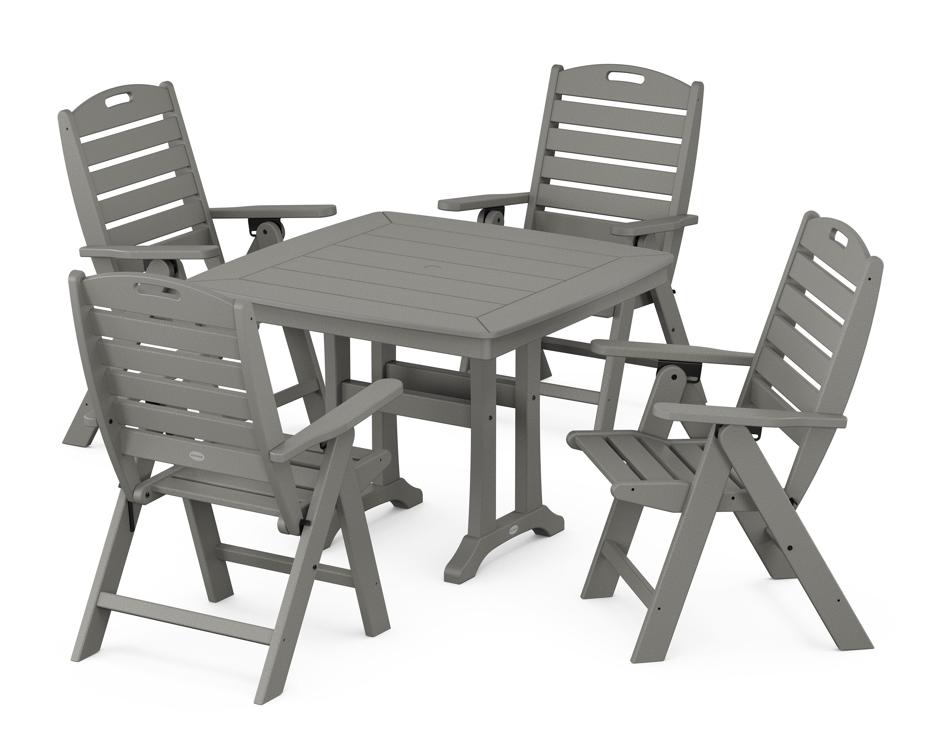 Nautical Folding Highback Chair 5-Piece Dining Set with Trestle Legs in Slate Grey