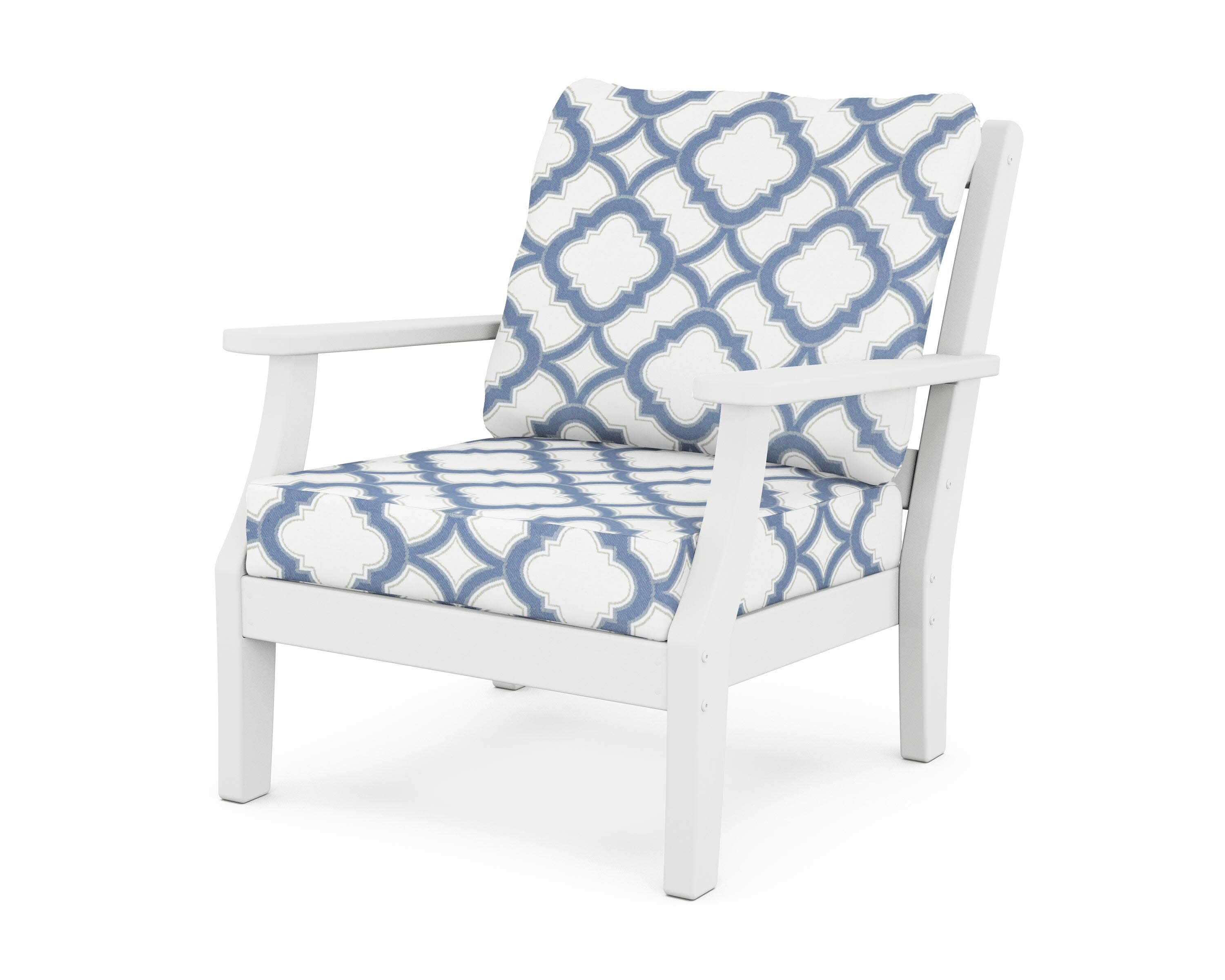 Chinoiserie Deep Seating Chair in White / Trellis Sky Blue