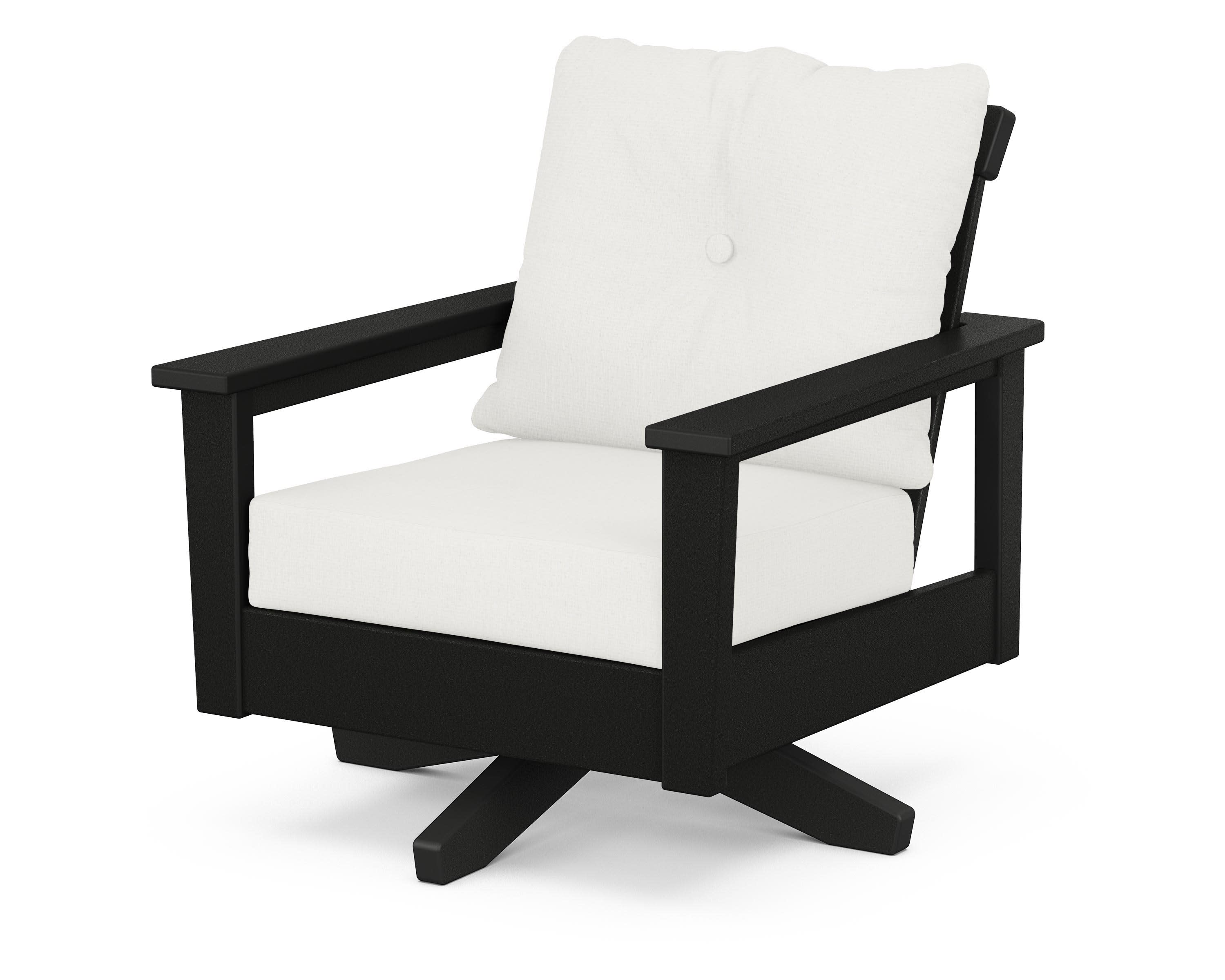 Prescott Deep Seating Swivel Chair in Black / Natural Linen