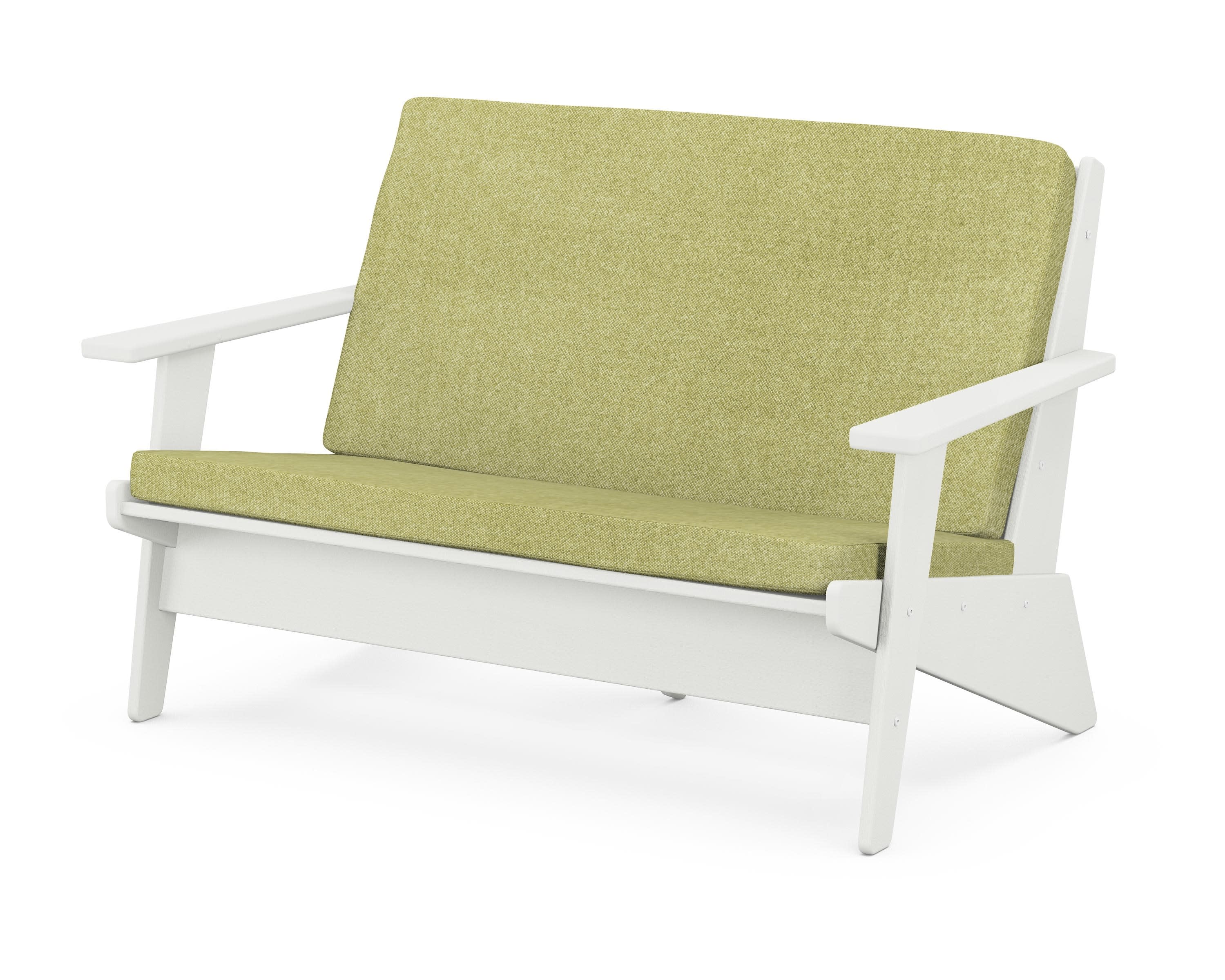 Riviera Modern Lounge Loveseat in Vintage White / Chartreuse Boucle