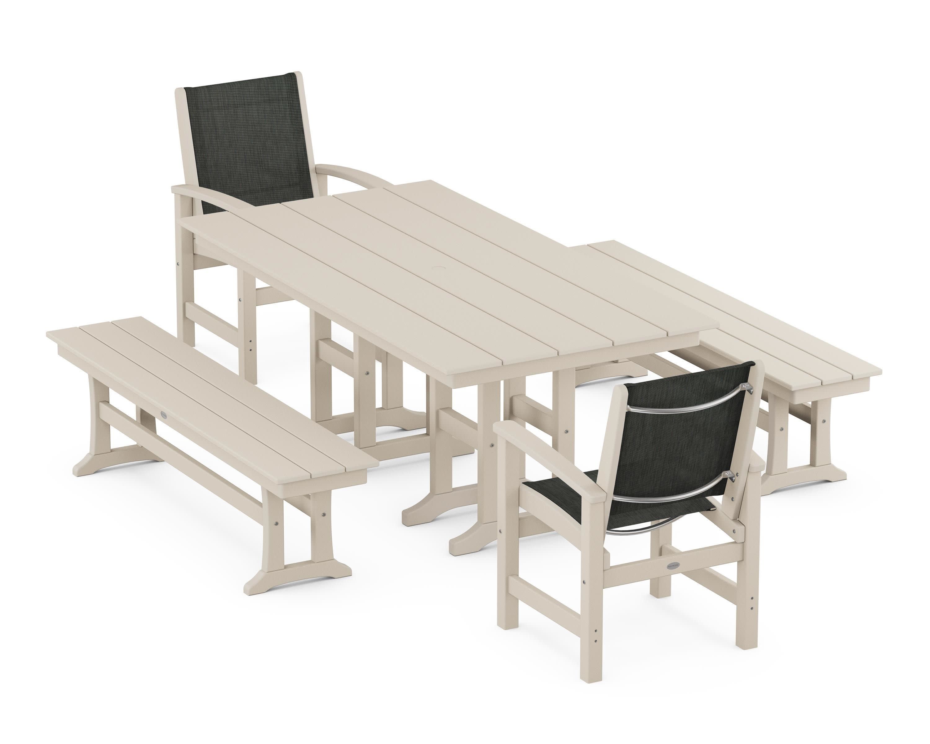 Coastal 5-Piece Farmhouse Dining Set in Sand / Ember Sling