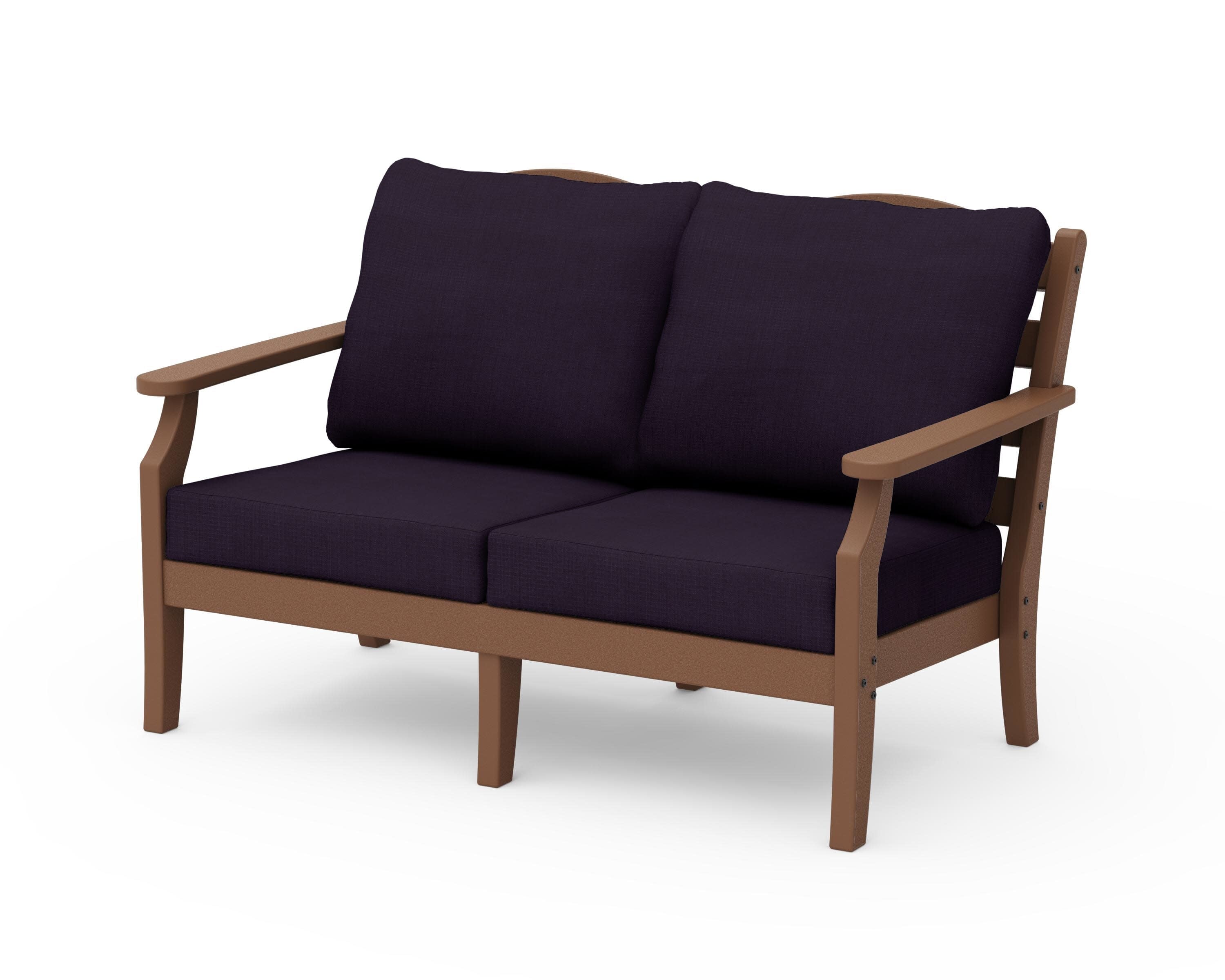 Savannah Deep Seating Loveseat in Teak / Navy Linen